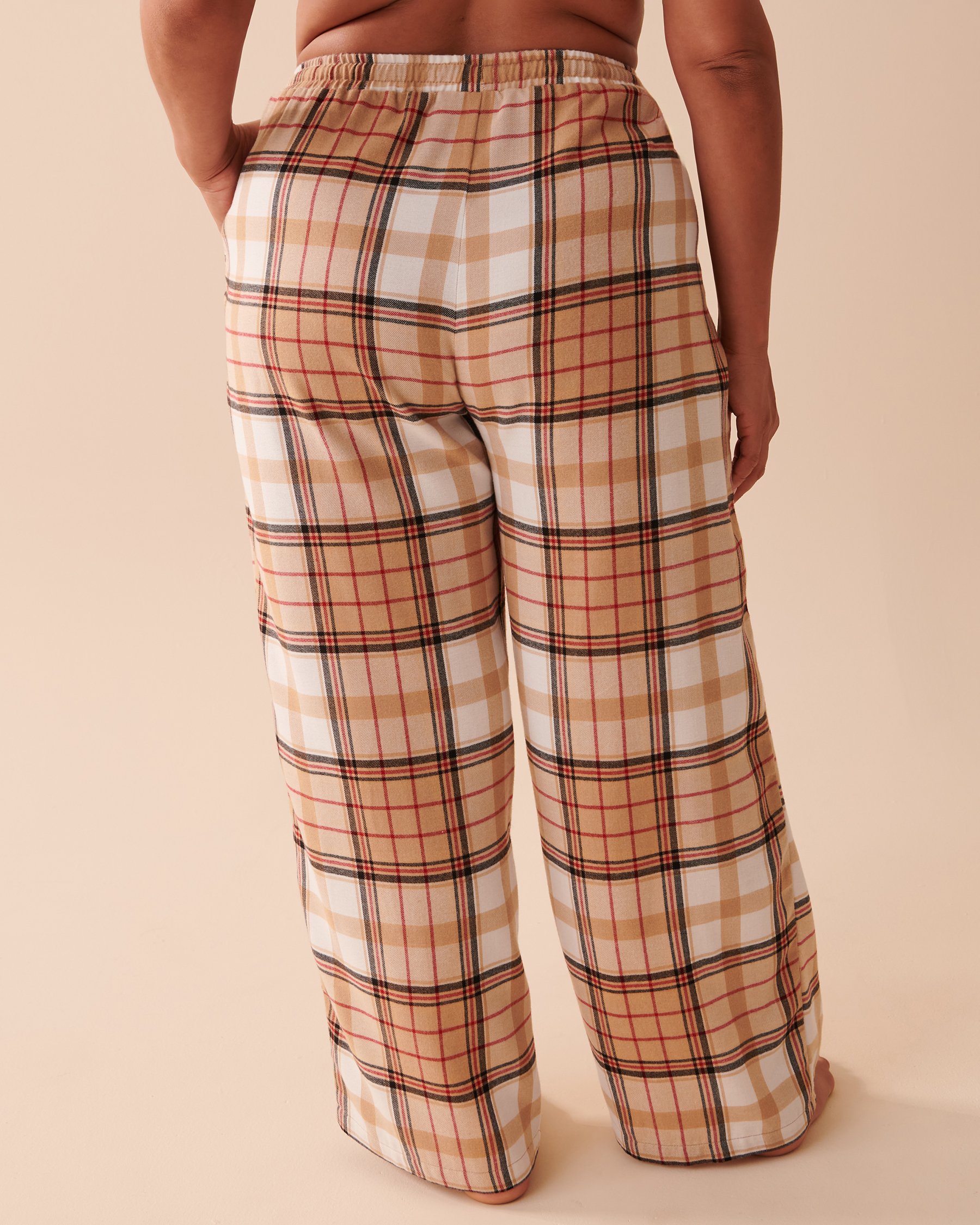 LA VIE EN ROSE Plaid Wide Leg Pajama Pants Caramel Plaid 40200494 - View2