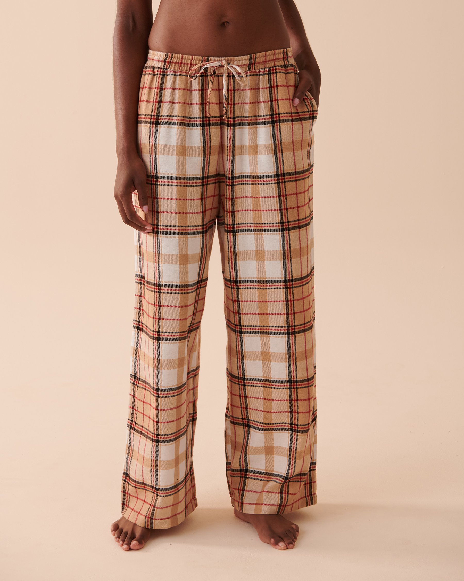LA VIE EN ROSE Plaid Wide Leg Pajama Pants Caramel Plaid 40200494 - View3