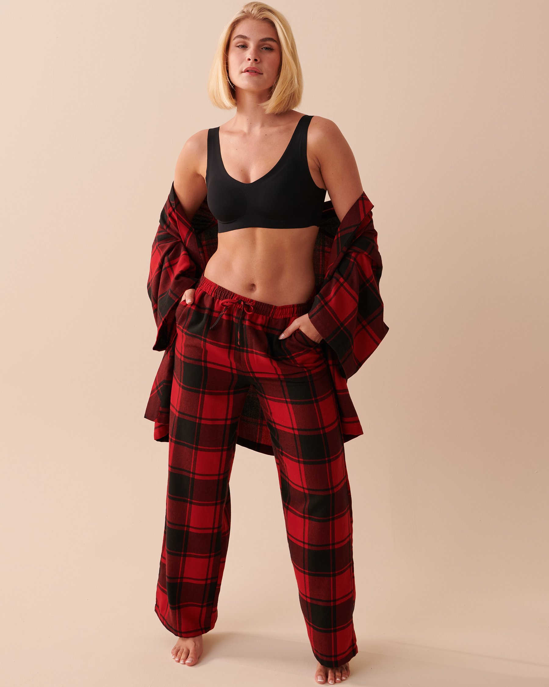 LA VIE EN ROSE Plaid Wide Leg Pajama Pants Buffalo Plaid 40200494 - View3
