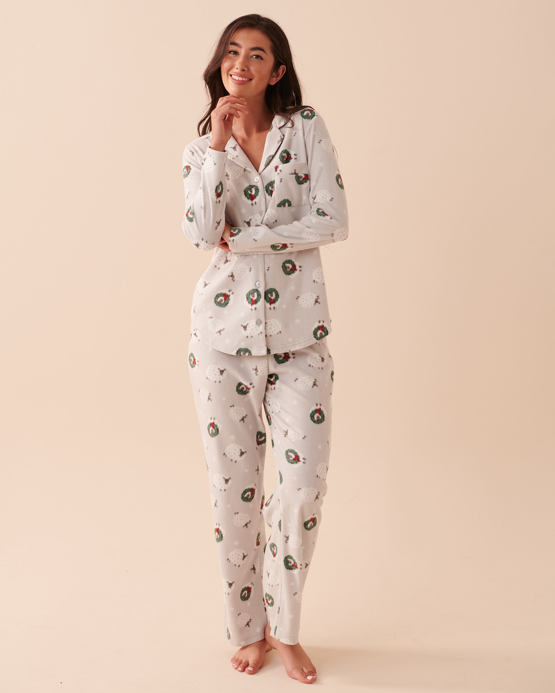 LA VIE EN ROSE Animal Micropolar PJ Set Wooly Holiday 40400054 - View3