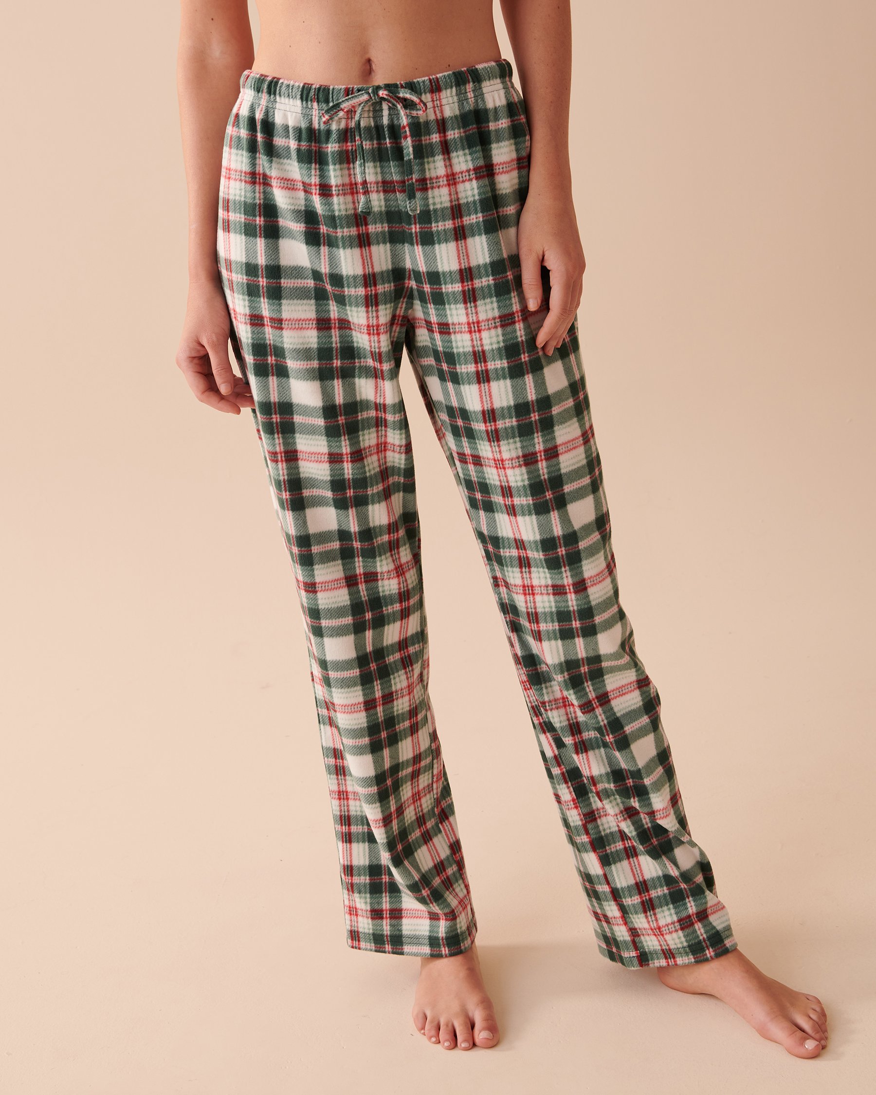 LA VIE EN ROSE Plaid Micropolar PJ Set Green and White Plaid 40400054 - View4