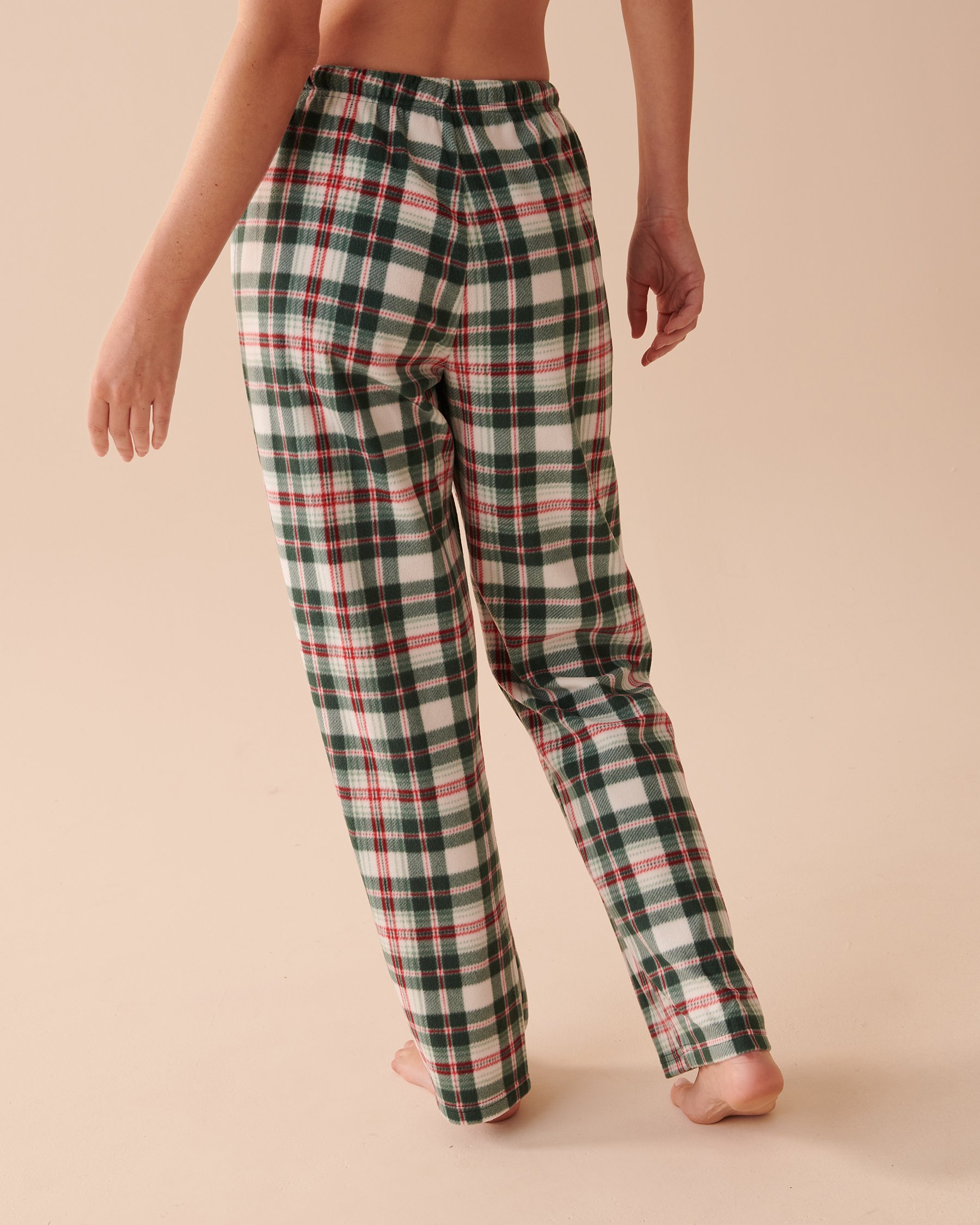 LA VIE EN ROSE Plaid Micropolar PJ Set Green and White Plaid 40400054 - View5