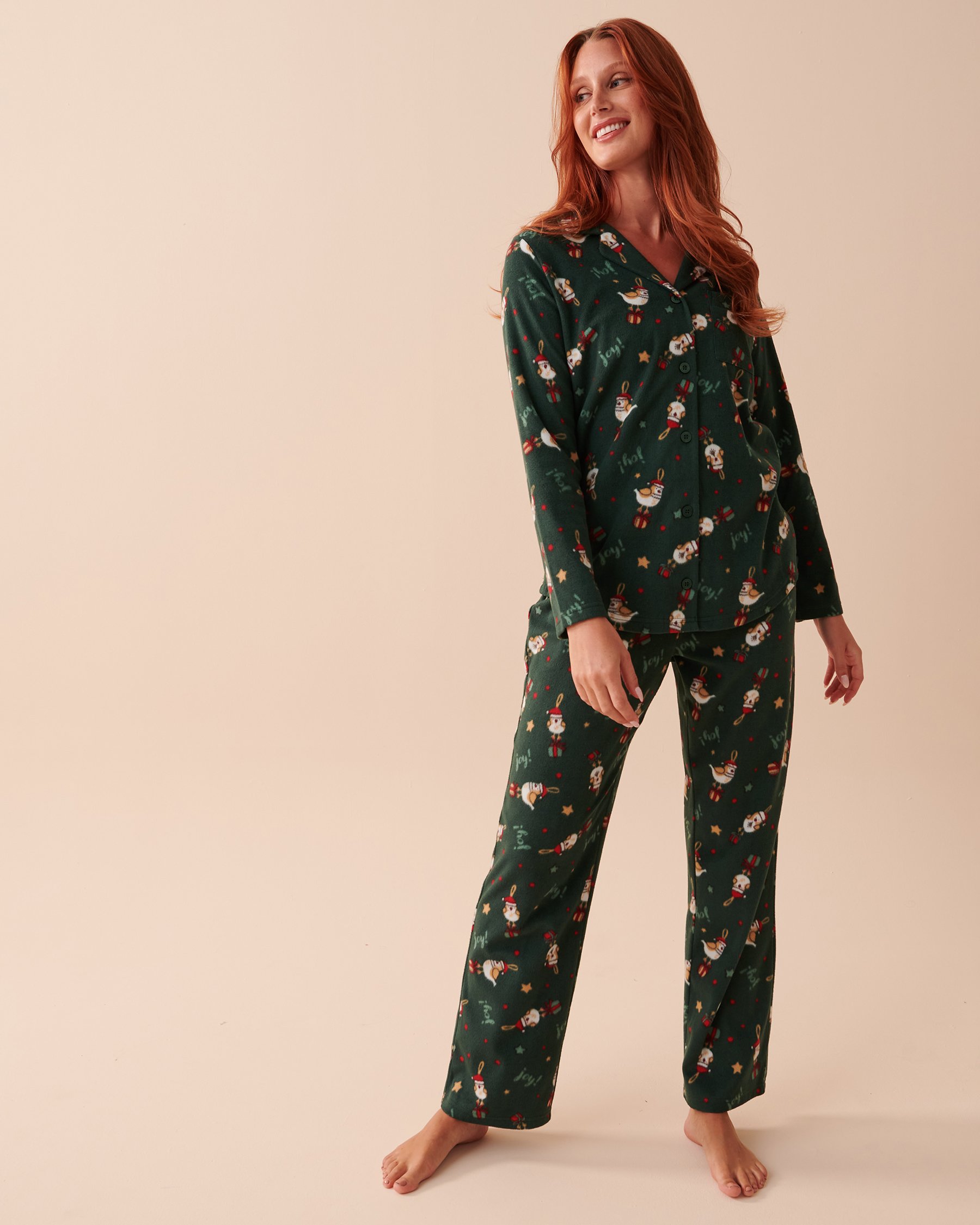 LA VIE EN ROSE Ensemble pyjama en micropolaire imprimé animal Oiseaux des fêtes 40400054 - Voir3