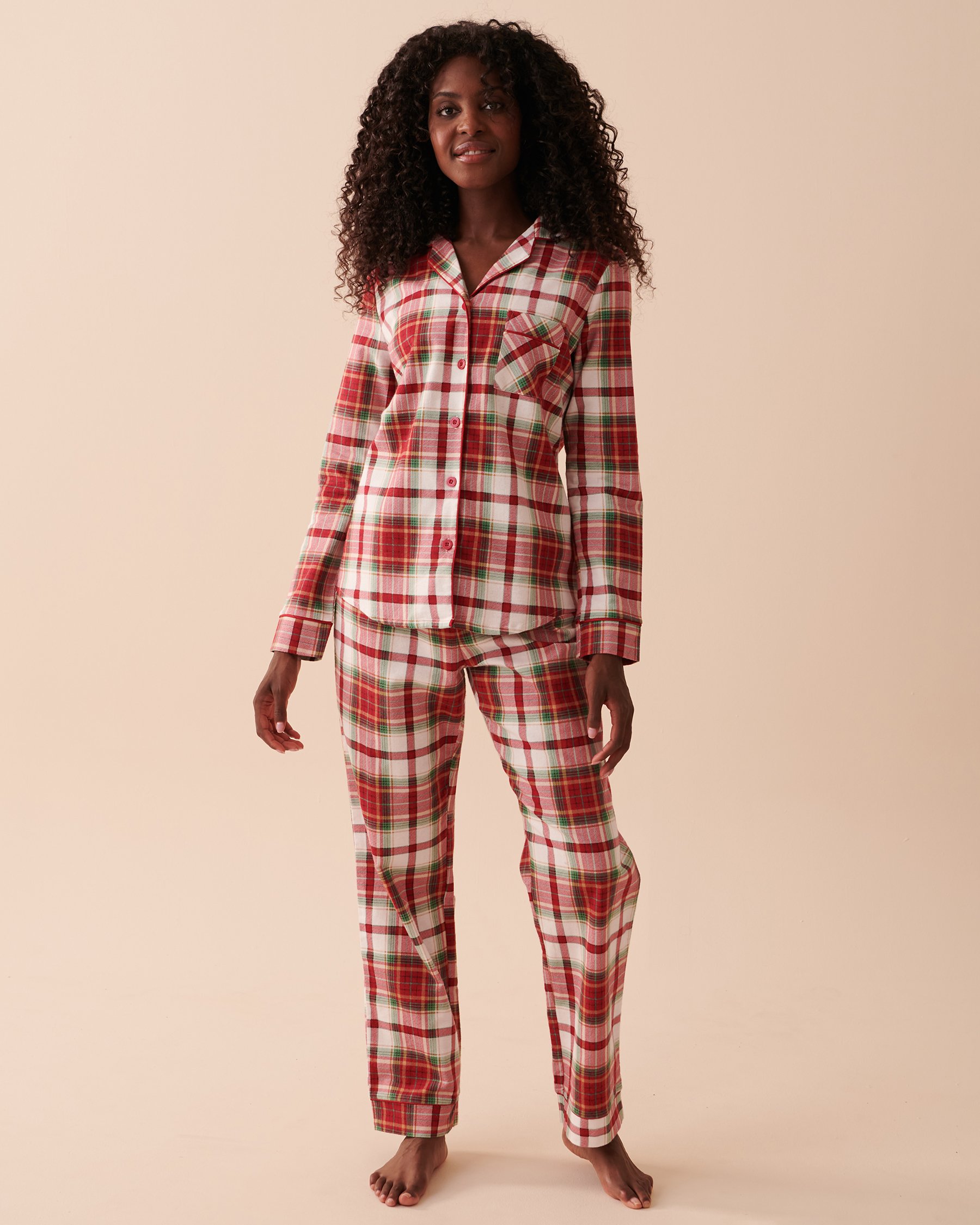 LA VIE EN ROSE Ensemble pyjama en flanelle à carreaux Carreaux rouges et verts 40400055 - Voir1