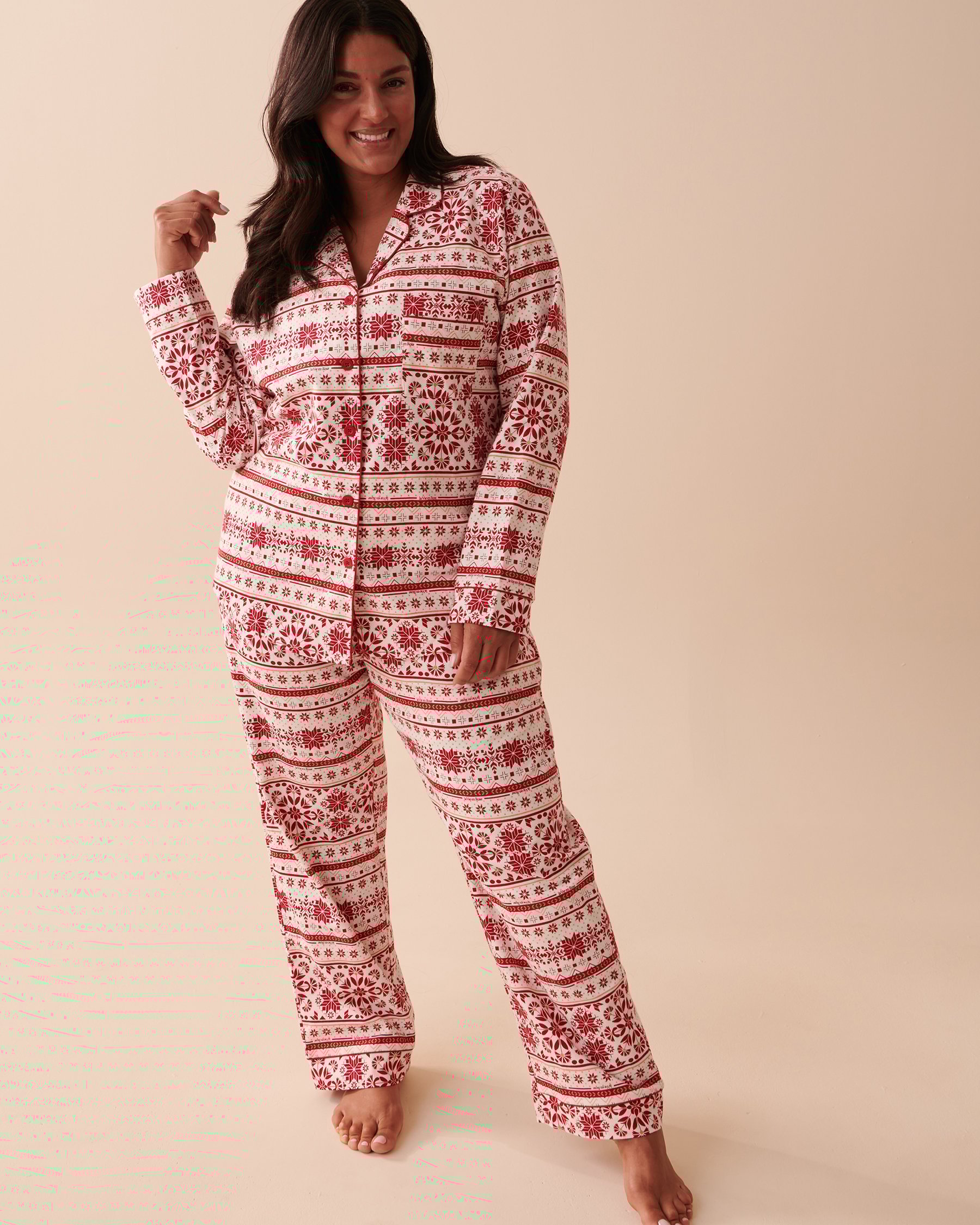 LA VIE EN ROSE Fair Isle Flannel PJ Set Red and White Fair Isle 40400055 - View1