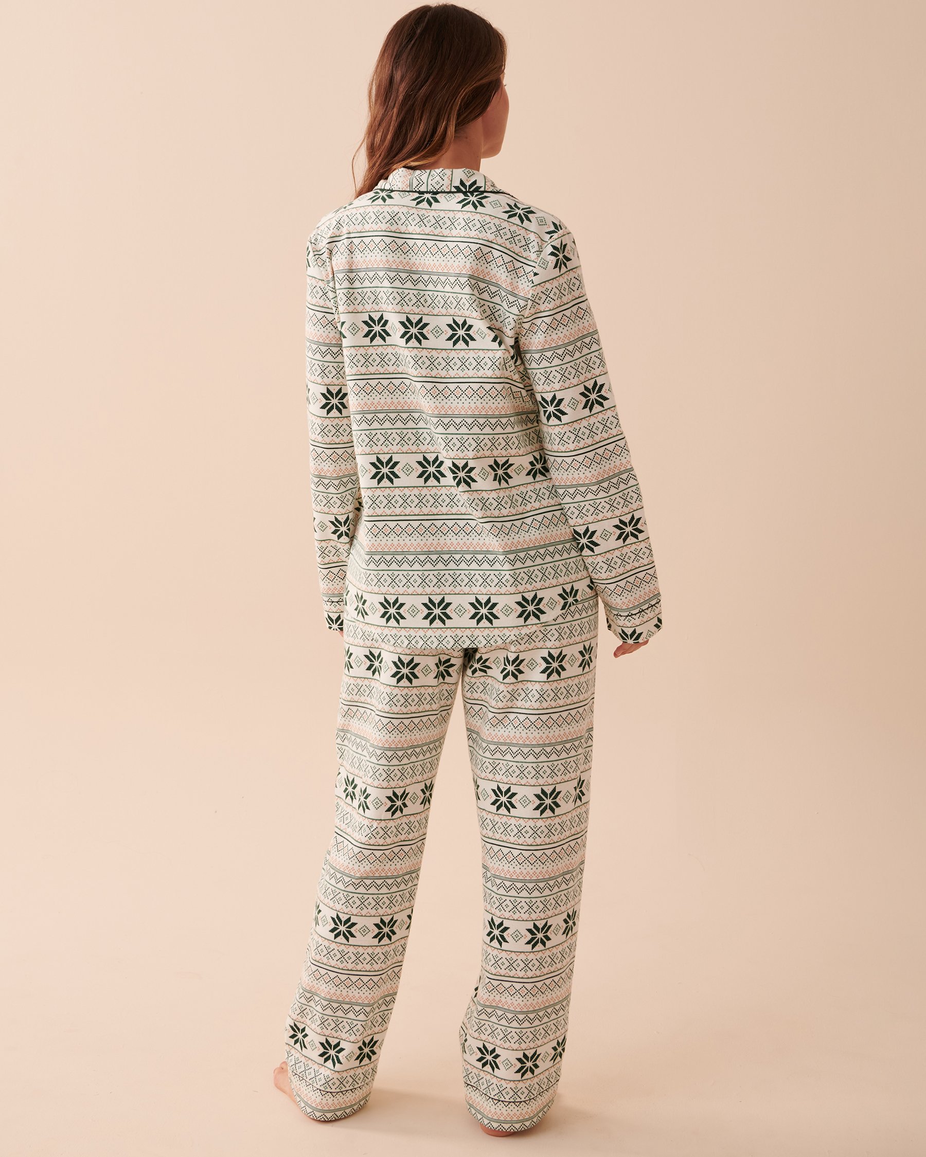 LA VIE EN ROSE Fair Isle Flannel PJ Set Light Green Fair Isle 40400055 - View2
