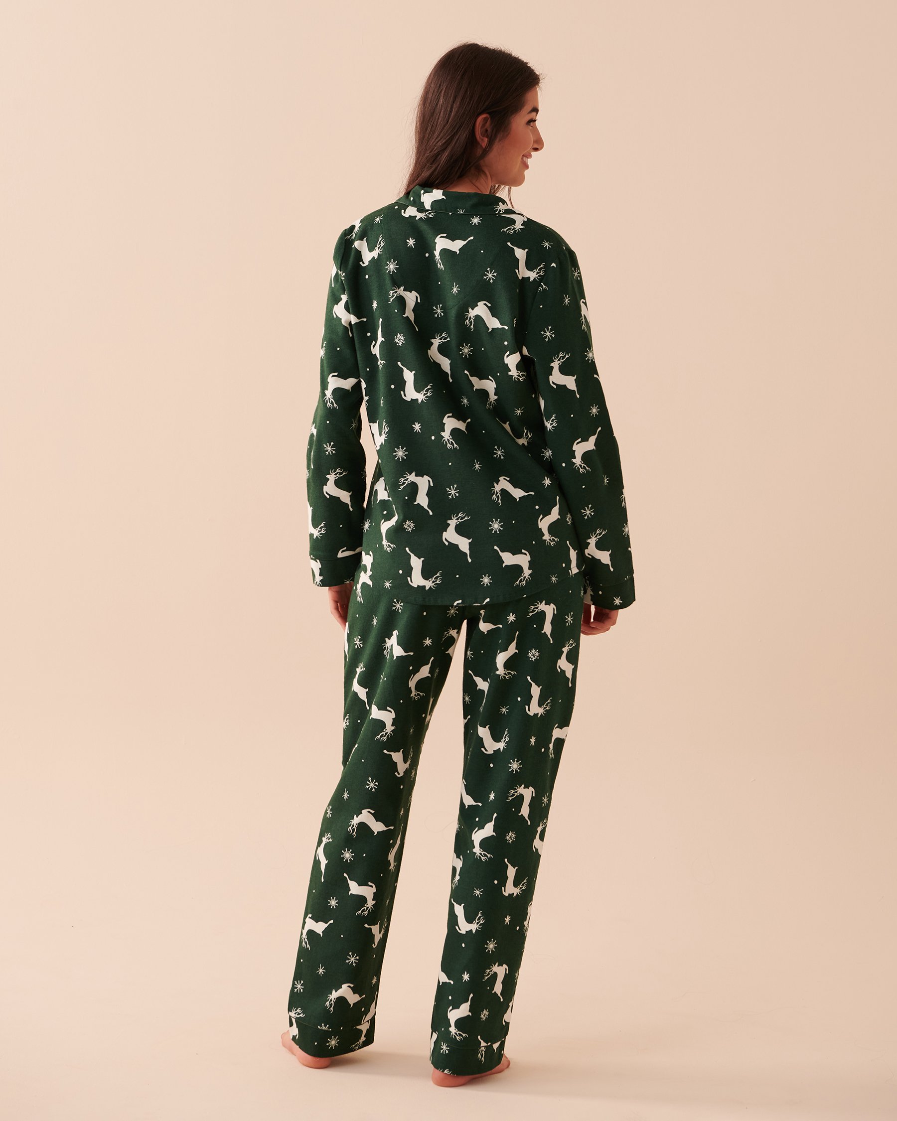 LA VIE EN ROSE Ensemble pyjama en flanelle imprimé animal Cerfs verts 40400055 - Voir3