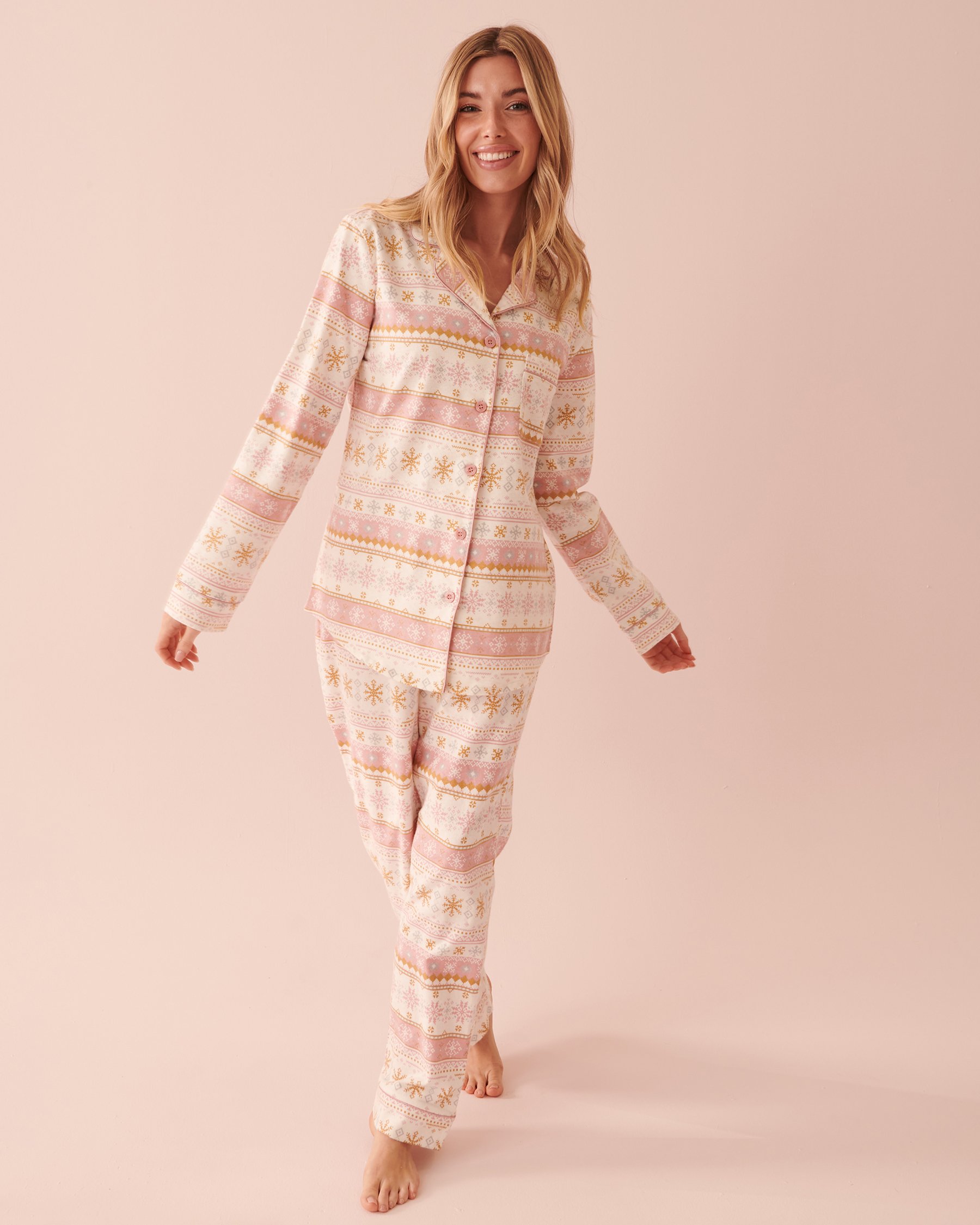 LA VIE EN ROSE Fair Isle Flannel PJ Set Sweet Pink Fair Isle 40400055 - View3