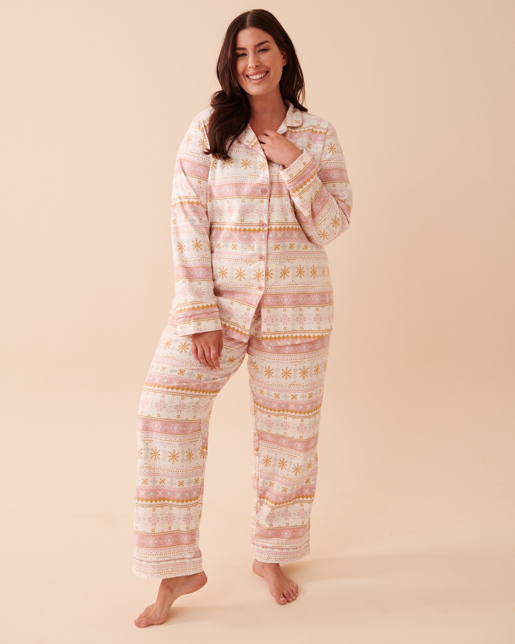 LA VIE EN ROSE Fair Isle Flannel PJ Set Sweet Pink Fair Isle 40400055 - View6