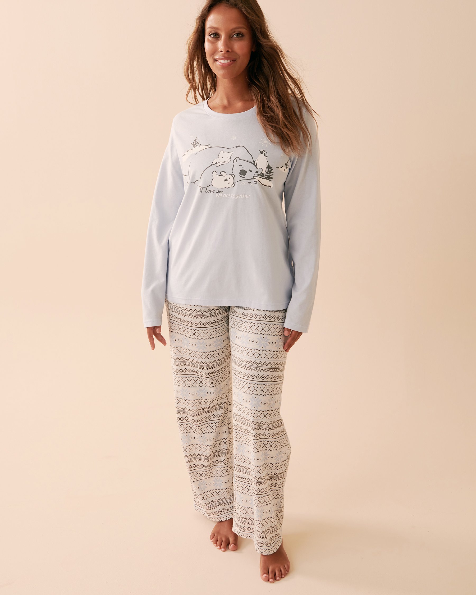 LA VIE EN ROSE Ensemble pyjama en coton imprimé nordique Imprimé nordique gris et bleu 40400057 - Voir1