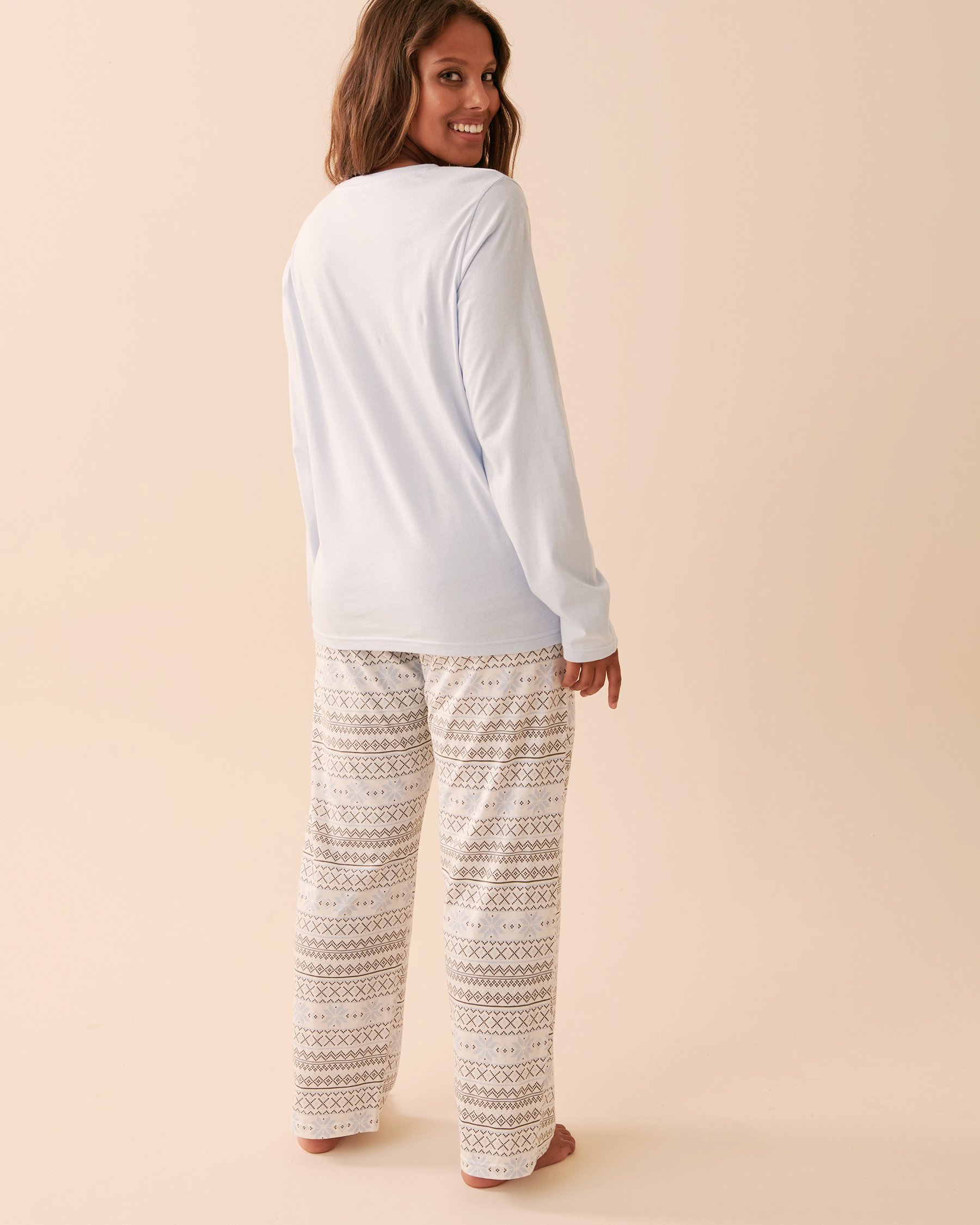 LA VIE EN ROSE Ensemble pyjama en coton imprimé nordique Imprimé nordique gris et bleu 40400057 - Voir2