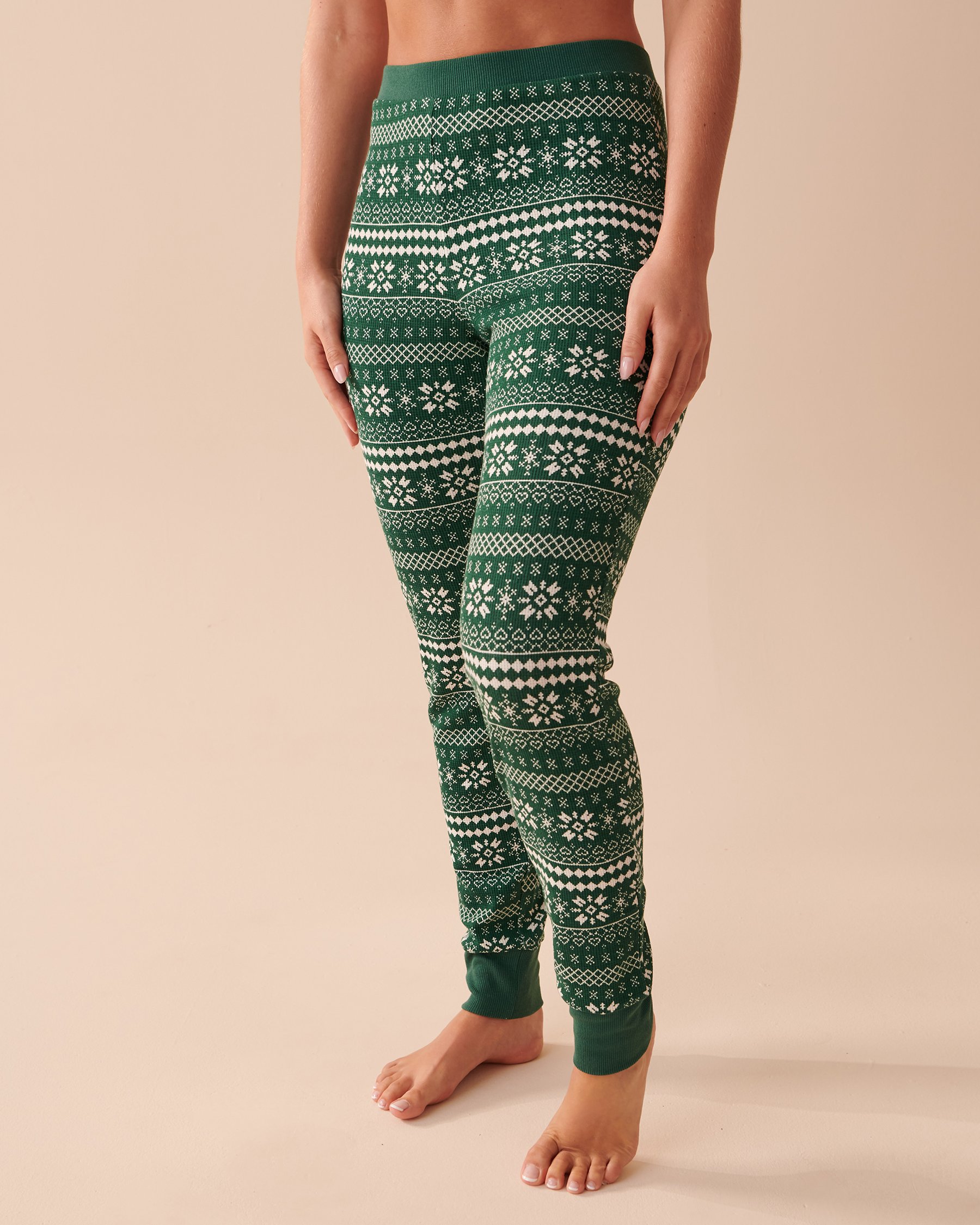 LA VIE EN ROSE Fair Isle Waffle Knit PJ Set Green Fair Isle 40400059 - View3