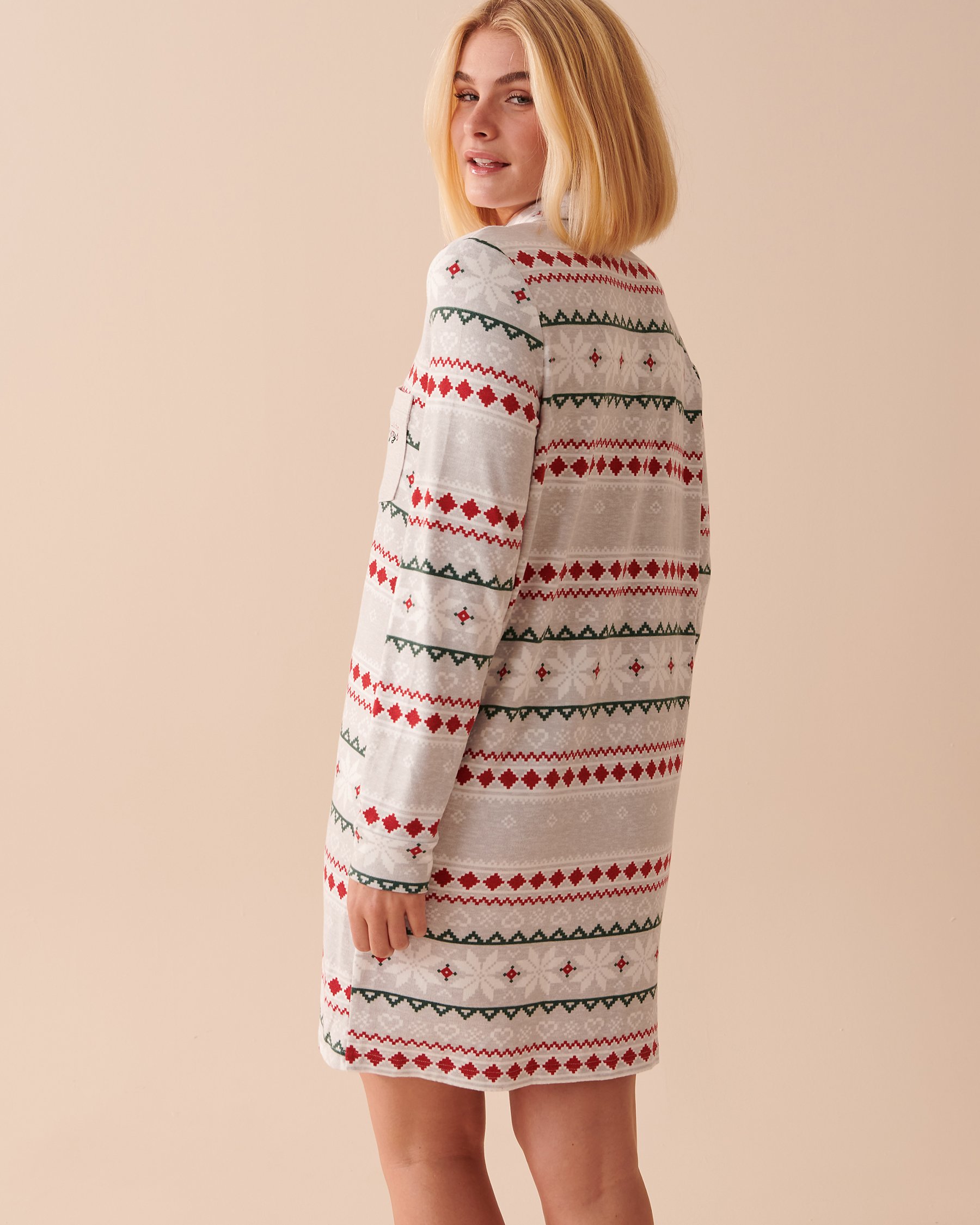LA VIE EN ROSE Recycled Fibers Fair Isle Long Sleeve Sleepshirt Gray Fair Isle 40500307 - View2