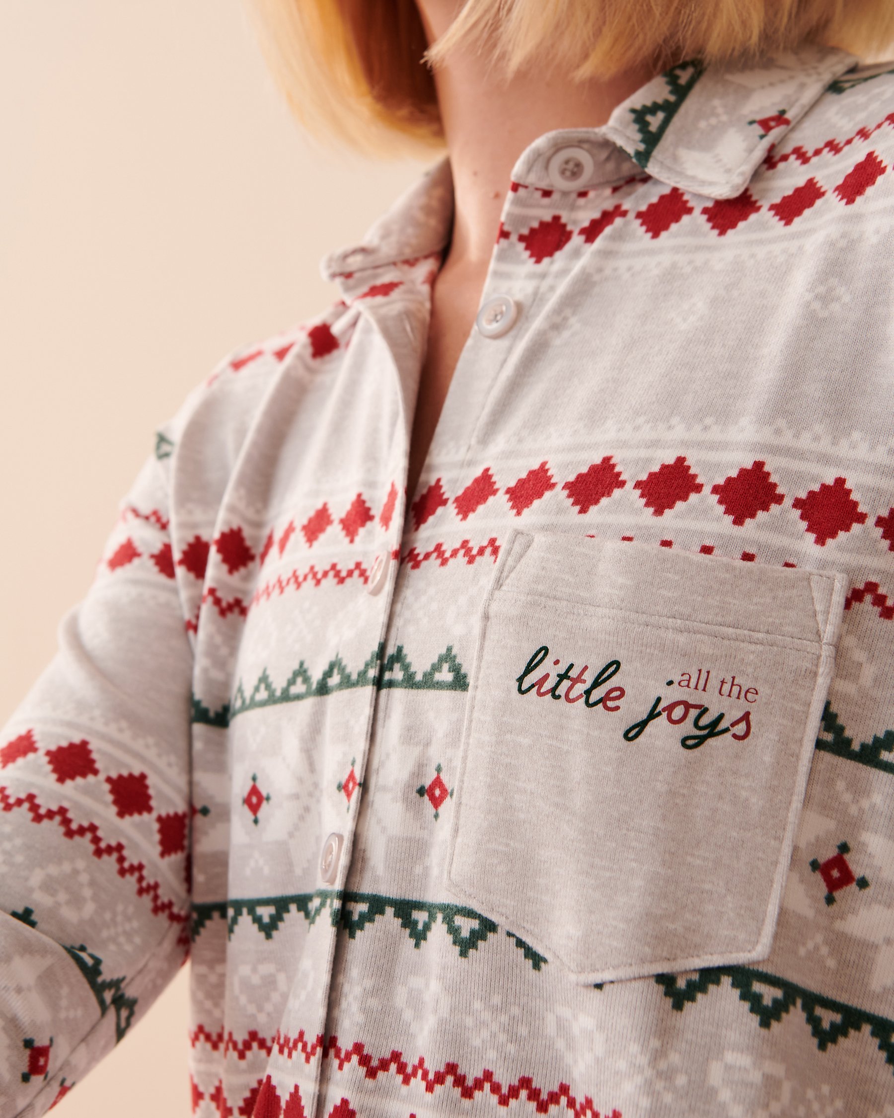 LA VIE EN ROSE Recycled Fibers Fair Isle Long Sleeve Sleepshirt Gray Fair Isle 40500307 - View3