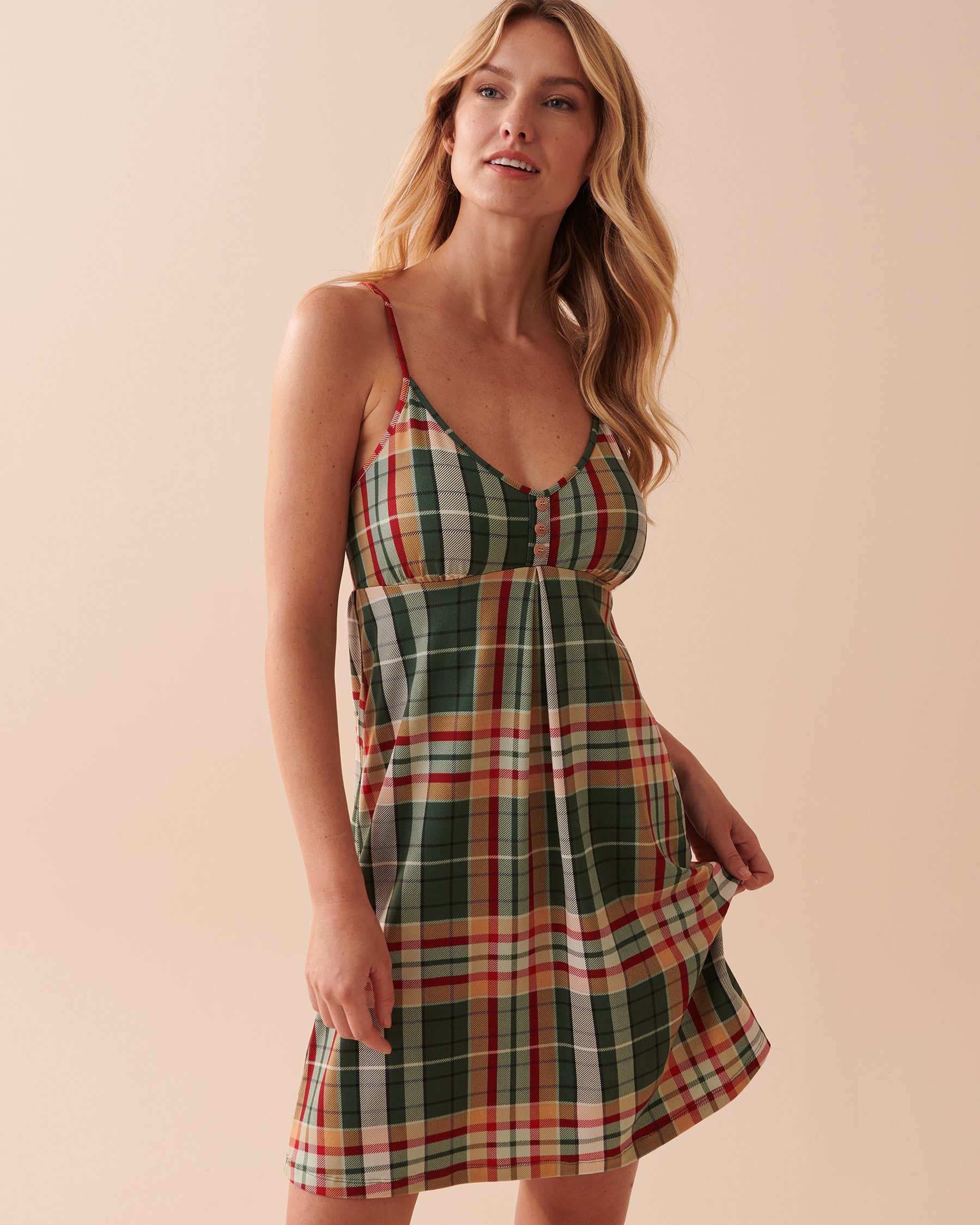 LA VIE EN ROSE Super Soft Plaid Nightie Green and Caramel Plaid 40500322 - View1