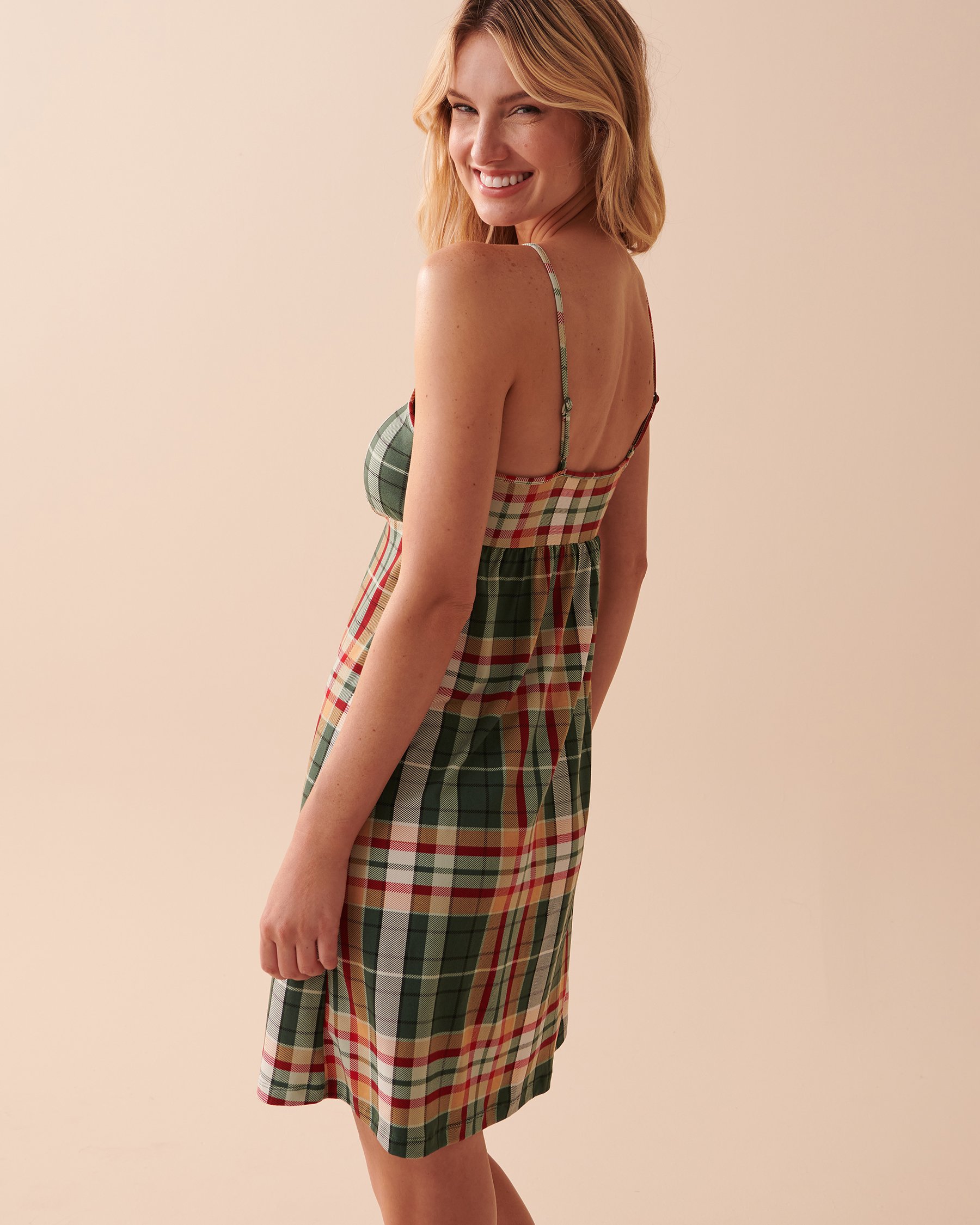 LA VIE EN ROSE Super Soft Plaid Nightie Green and Caramel Plaid 40500322 - View2