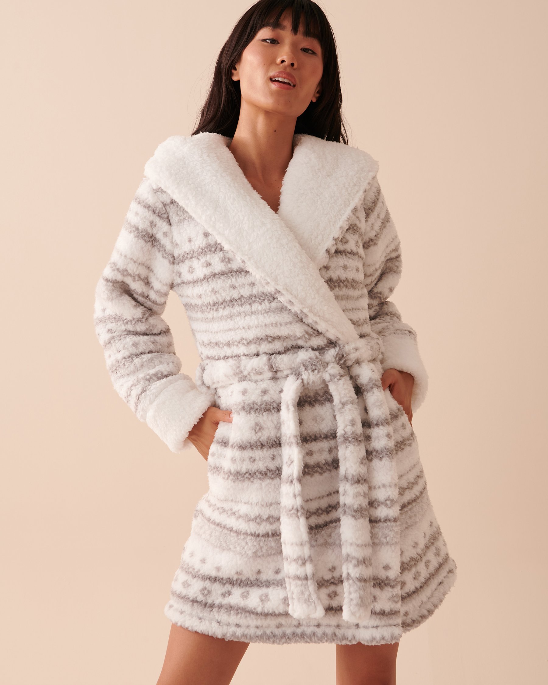 LA VIE EN ROSE Fair Isle Sherpa Robe Grey Fair Isle 40600157 - View1
