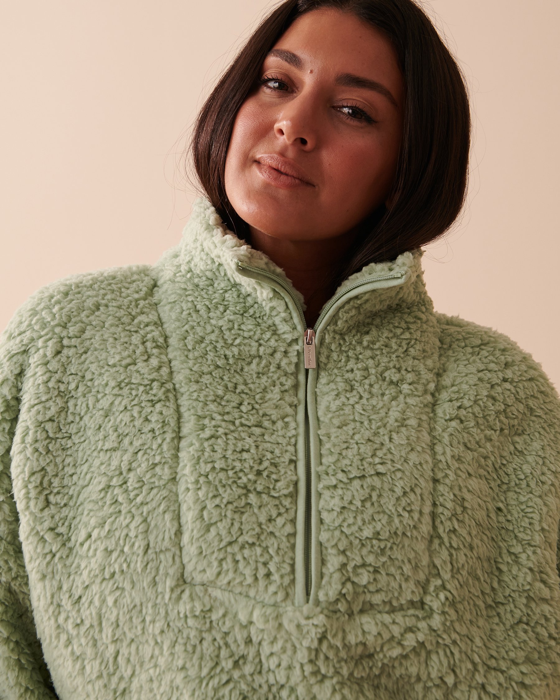 LA VIE EN ROSE Snowflakes Zip-Up Sherpa Sweatshirt Mint Creams 40600161 - View4