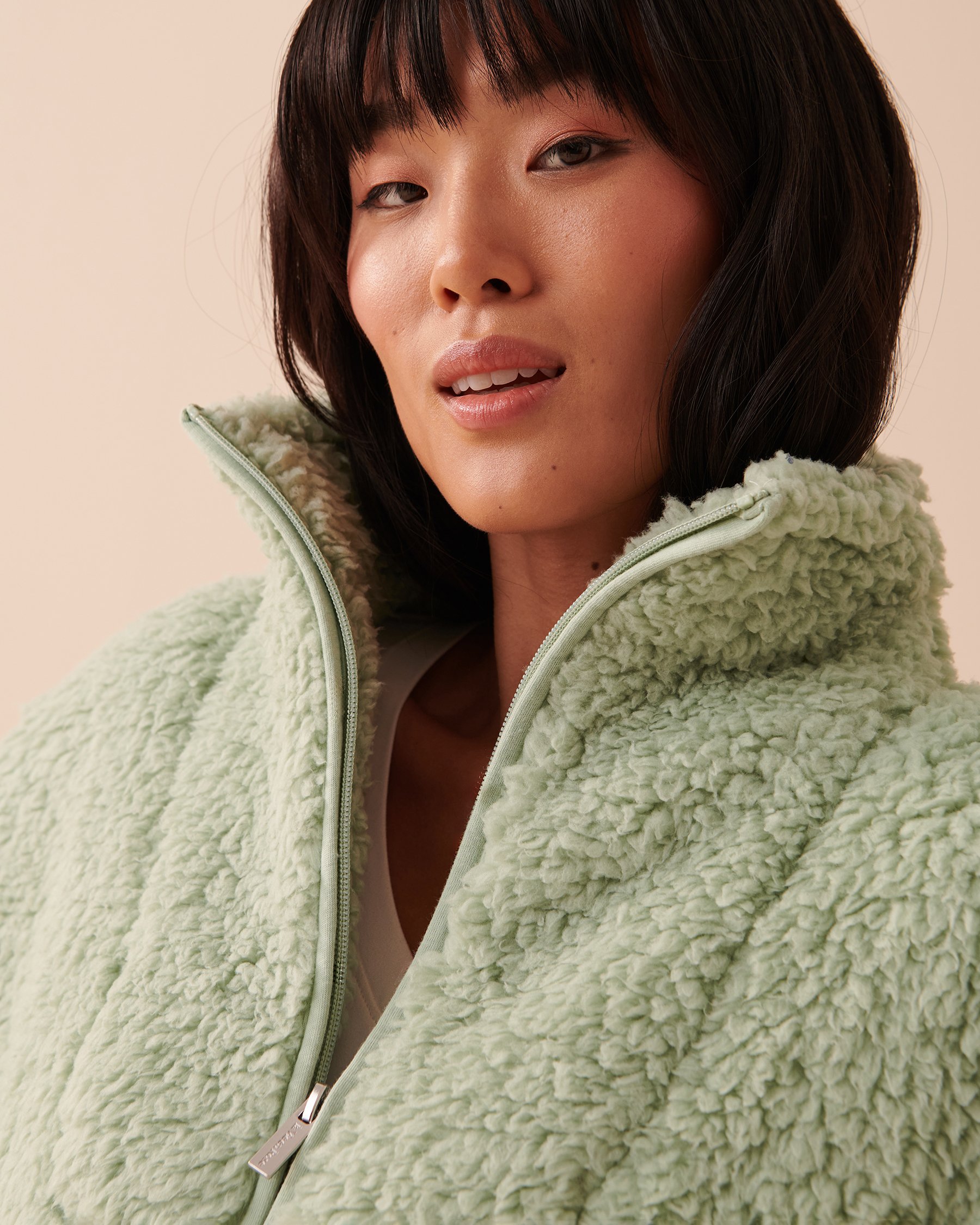 LA VIE EN ROSE Snowflakes Zip-Up Sherpa Sweatshirt Mint Creams 40600161 - View8