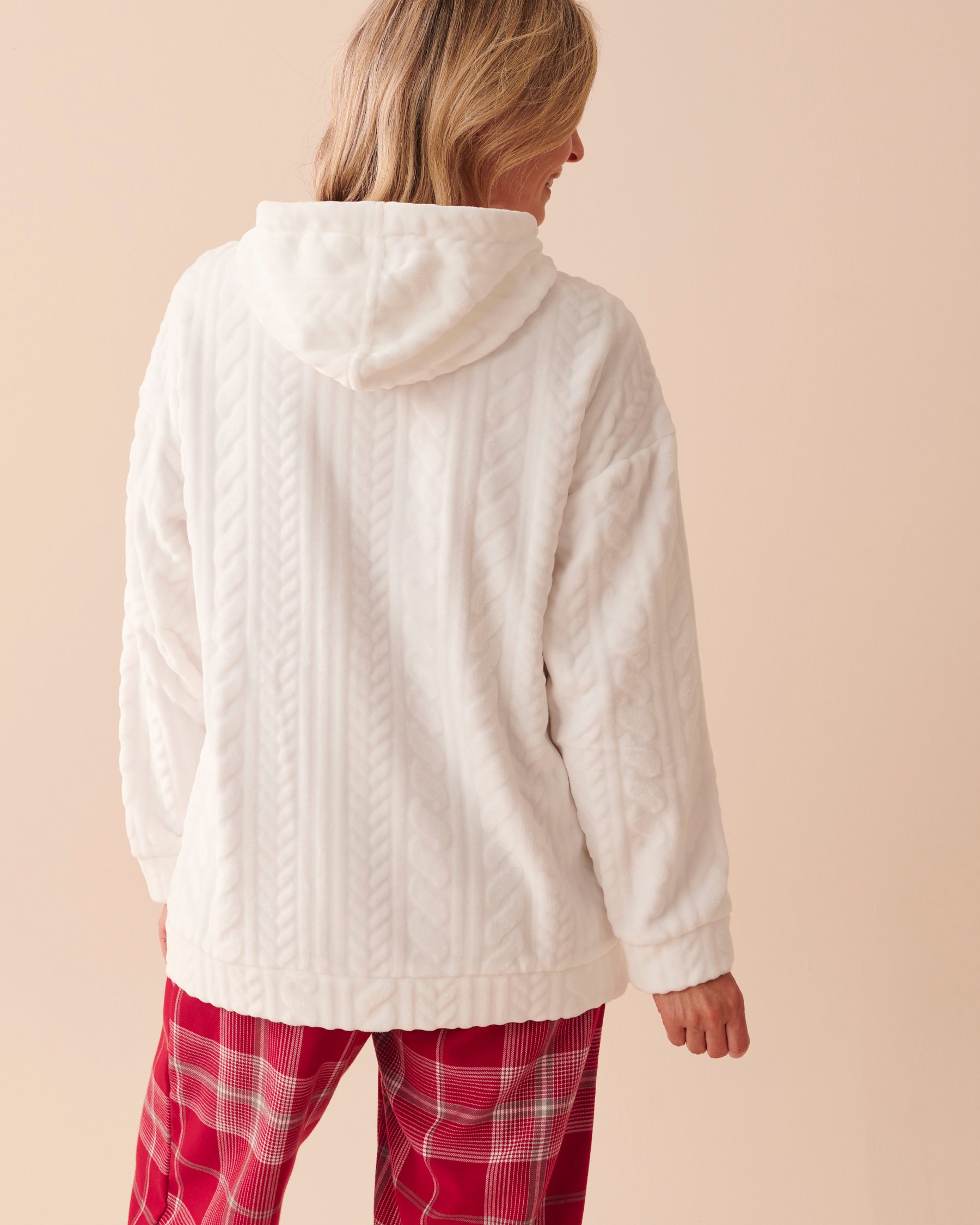 LA VIE EN ROSE Recycled Fibers Knit Effect Soft Hooded Cardigan Snow White 40600162 - View2