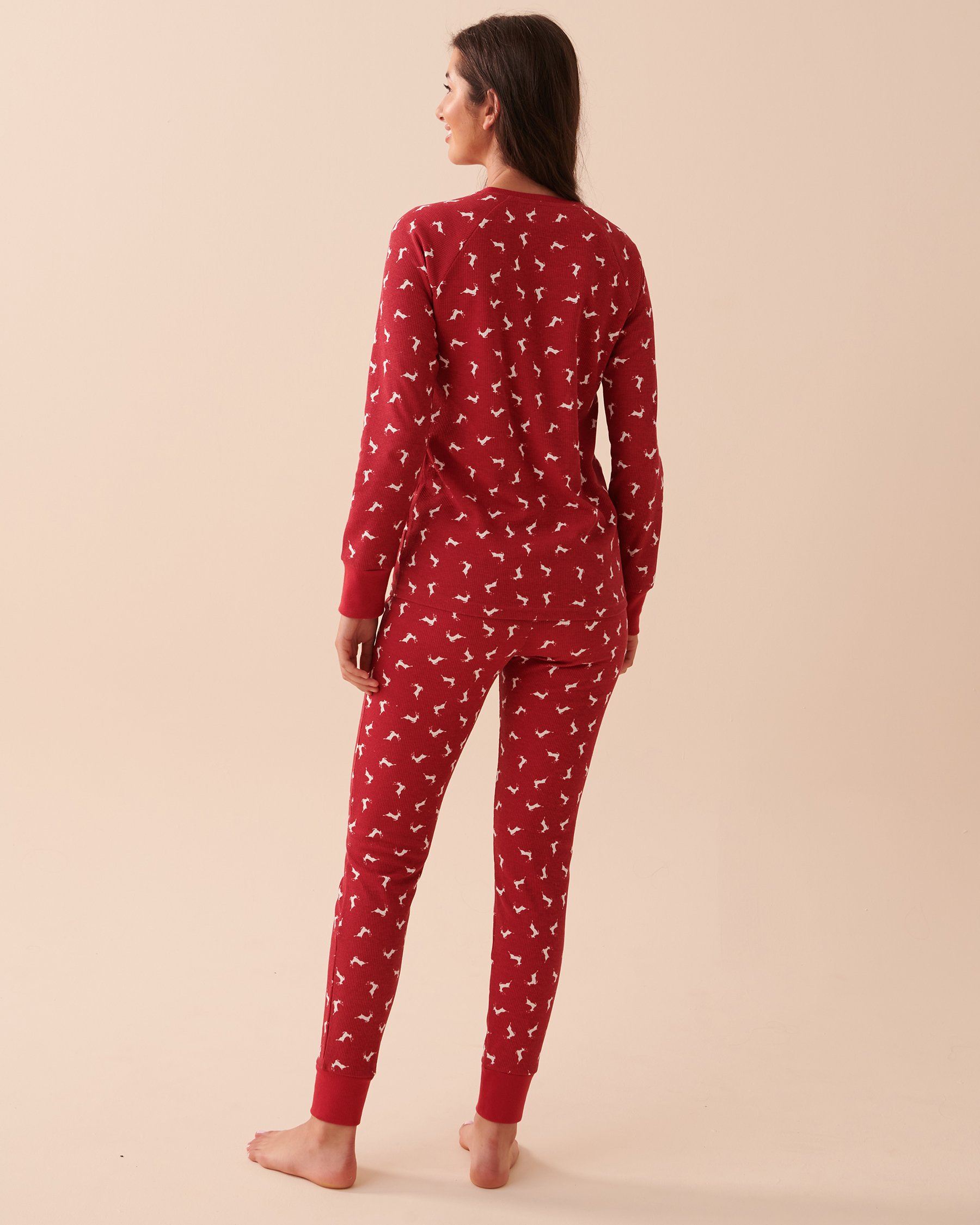 LA VIE EN ROSE Animal Waffle Knit PJ Set Red Deer 40400059 - View2