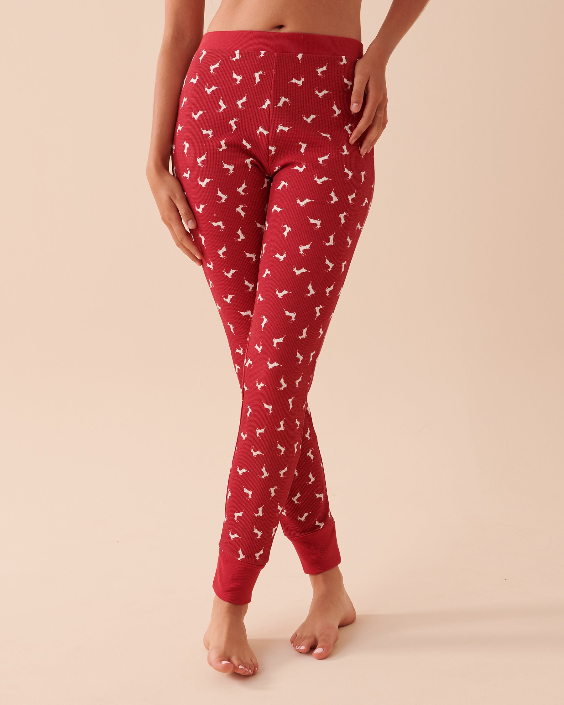 LA VIE EN ROSE Animal Waffle Knit PJ Set Red Deer 40400059 - View5