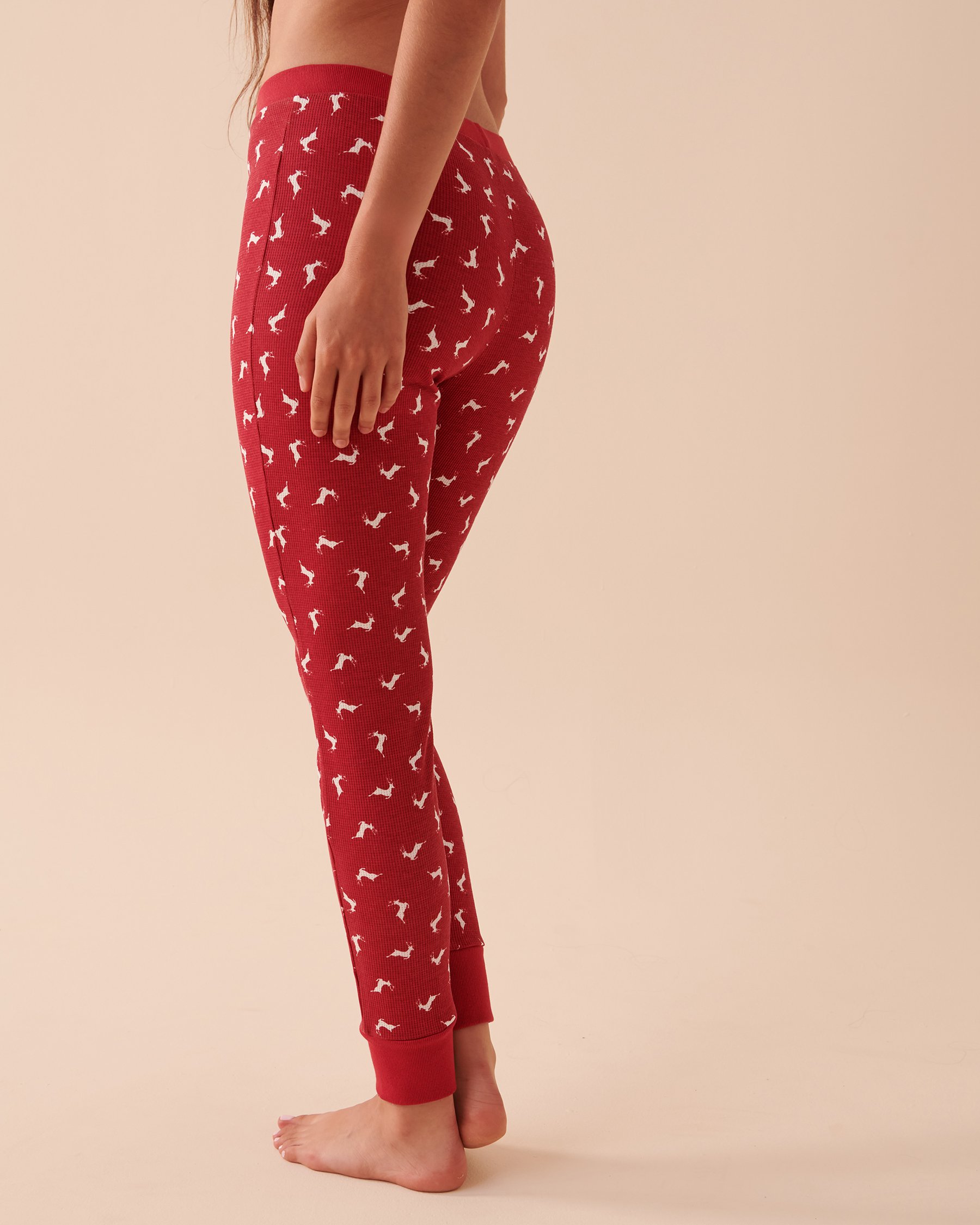 LA VIE EN ROSE Animal Waffle Knit PJ Set Red Deer 40400059 - View6