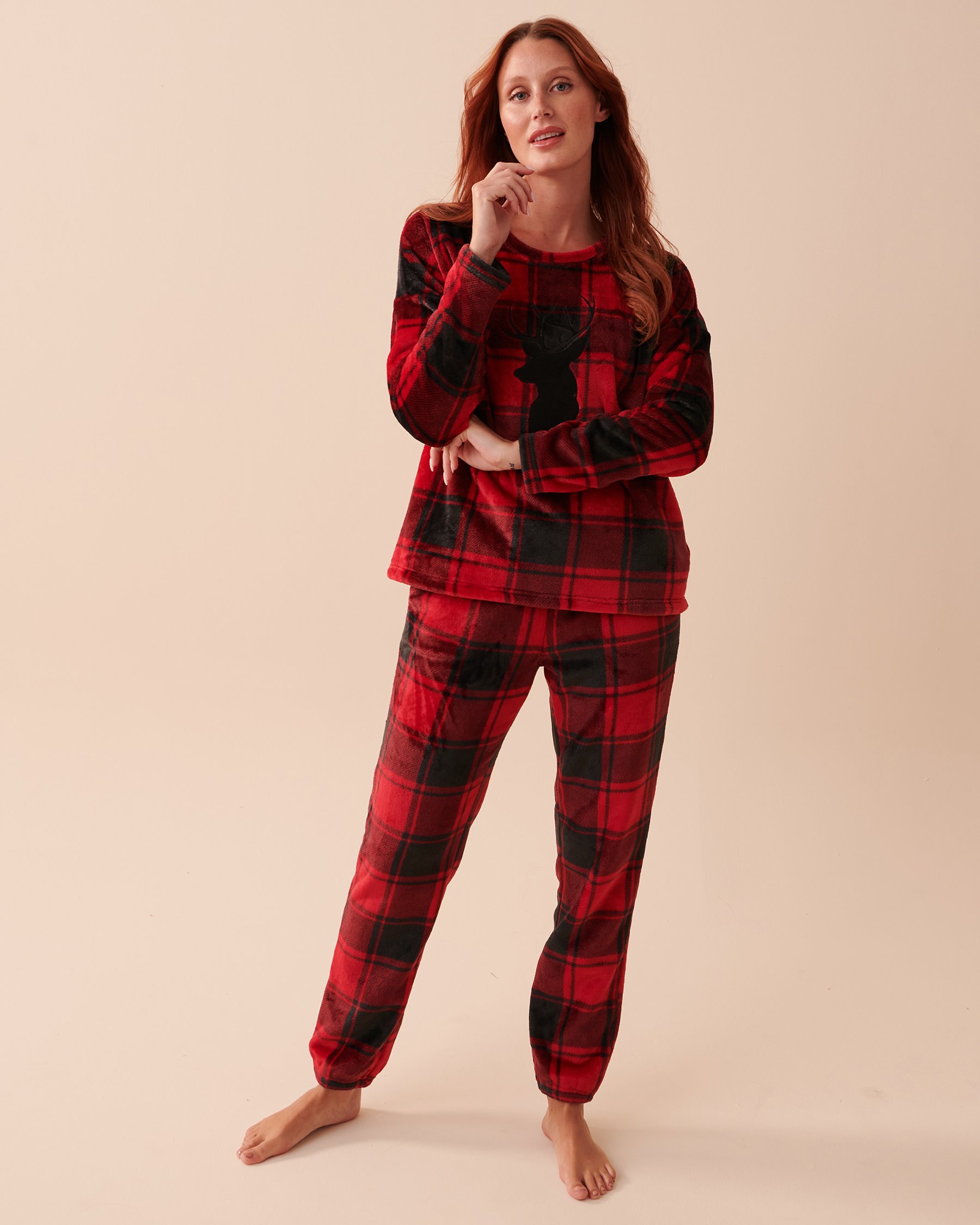 LA VIE EN ROSE Buffalo Plaid Soft Plush PJ Set Buffalo Plaid 40400061 - View1