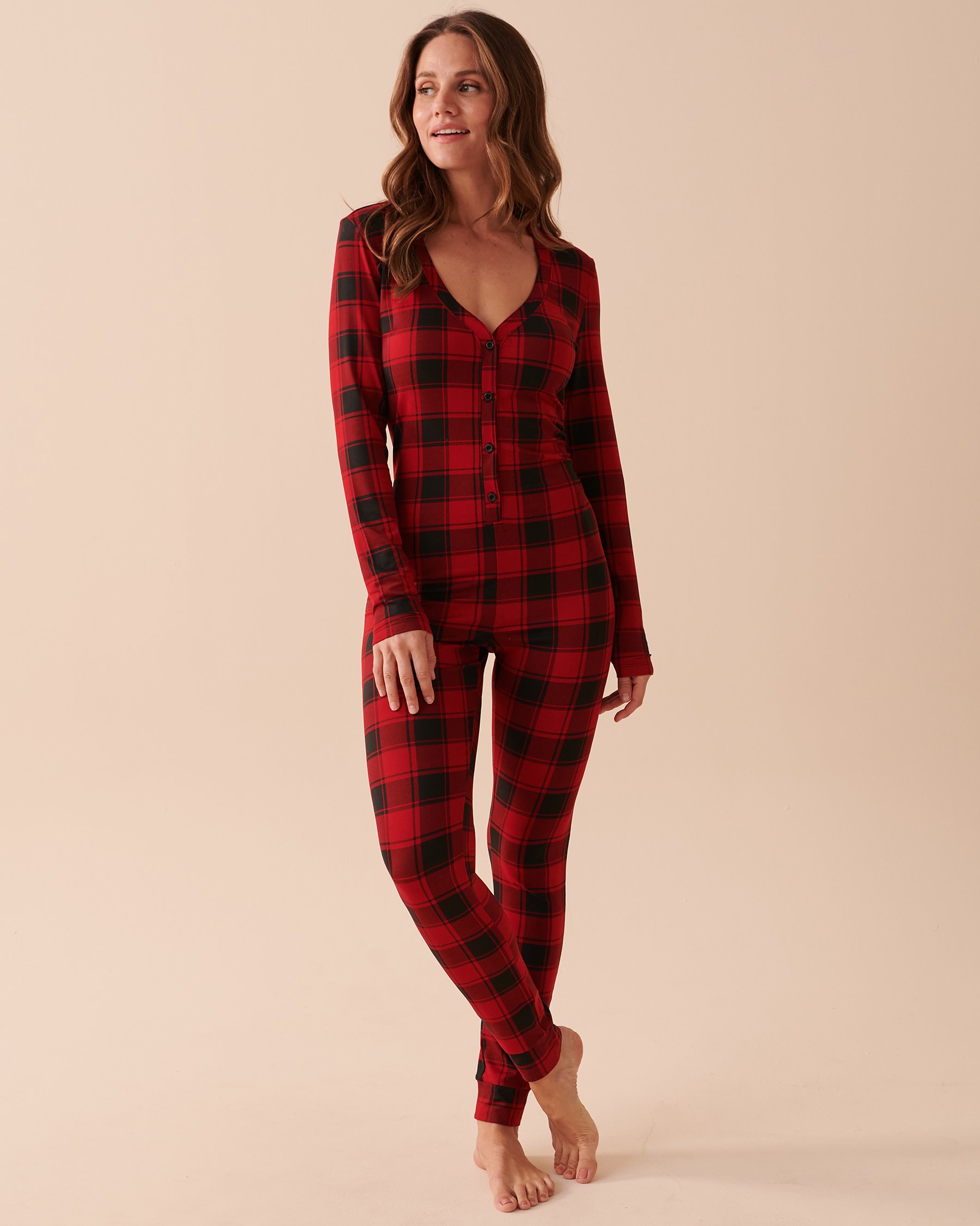 LA VIE EN ROSE Buffalo Plaid Super Soft Jumpsuit Buffalo Plaid 40300044 - View1