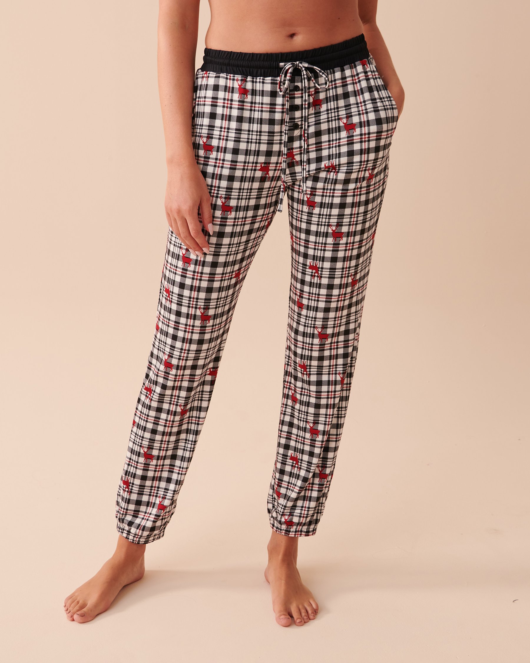 LA VIE EN ROSE Deer Print Super Soft Jogger Pajama Pants Red Deer Plaid 40200500 - View1