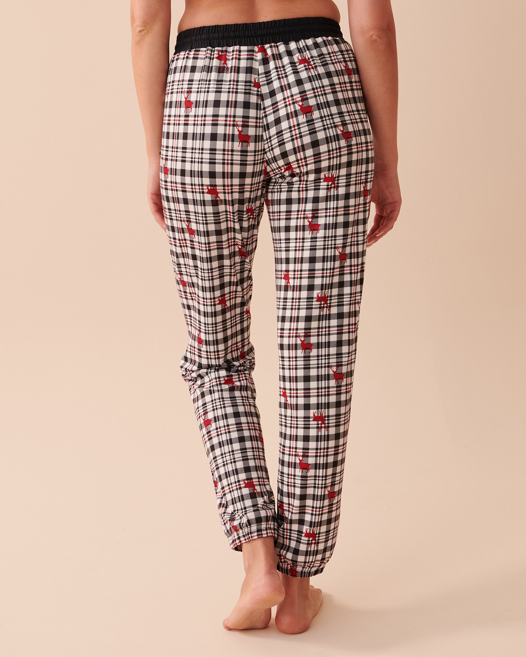 LA VIE EN ROSE Deer Print Super Soft Jogger Pajama Pants Red Deer Plaid 40200500 - View2