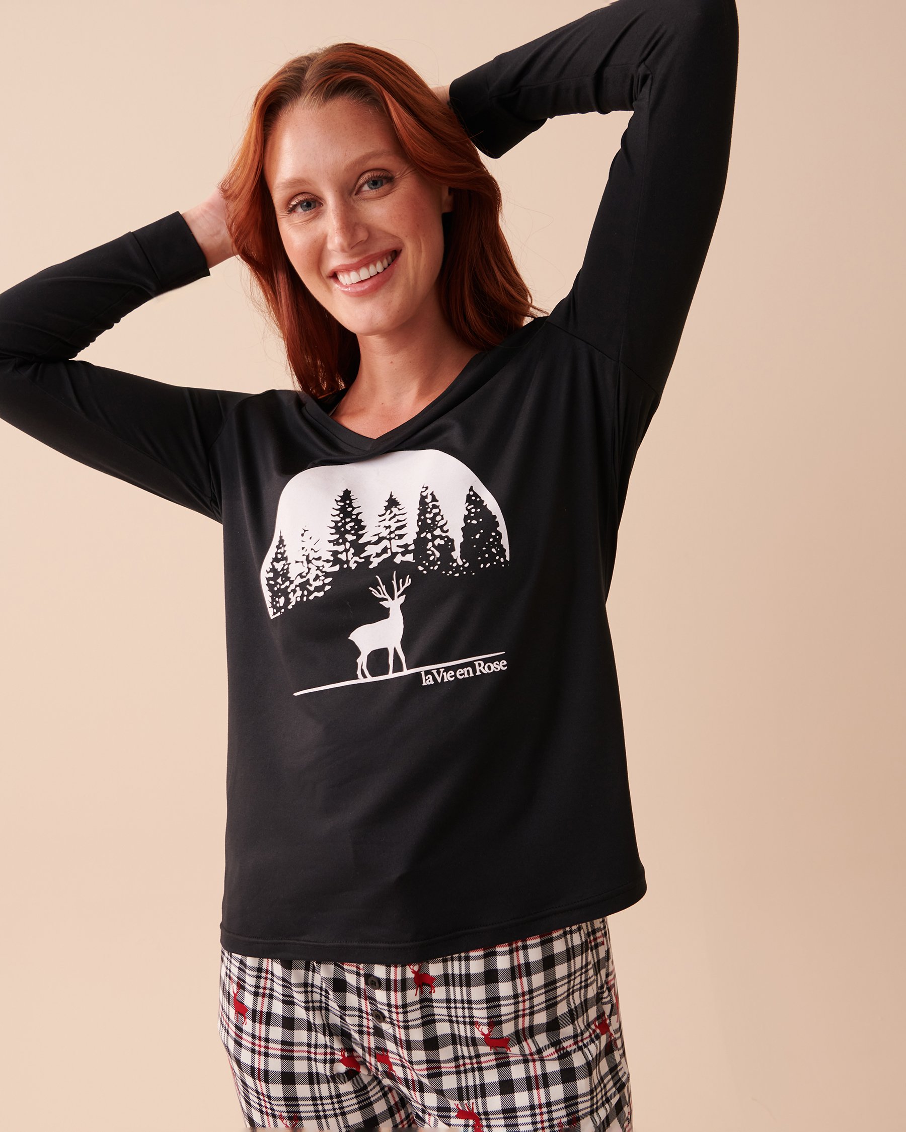 LA VIE EN ROSE Deer Print Super Soft Long Sleeve Shirt Starry Night 40100501 - View1