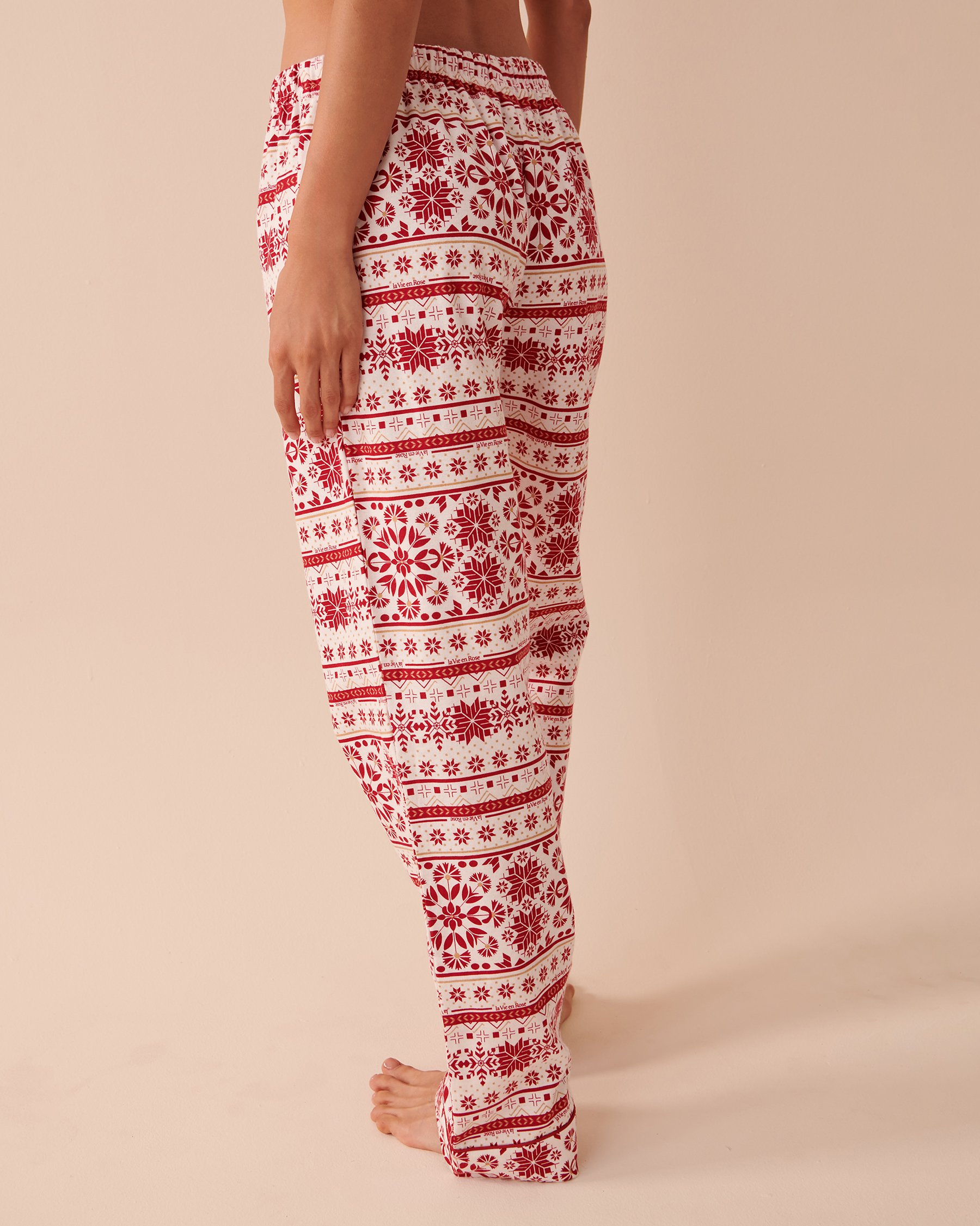 LA VIE EN ROSE Fair Isle Flannel PJ Set Red and White Fair Isle 40400055 - View10