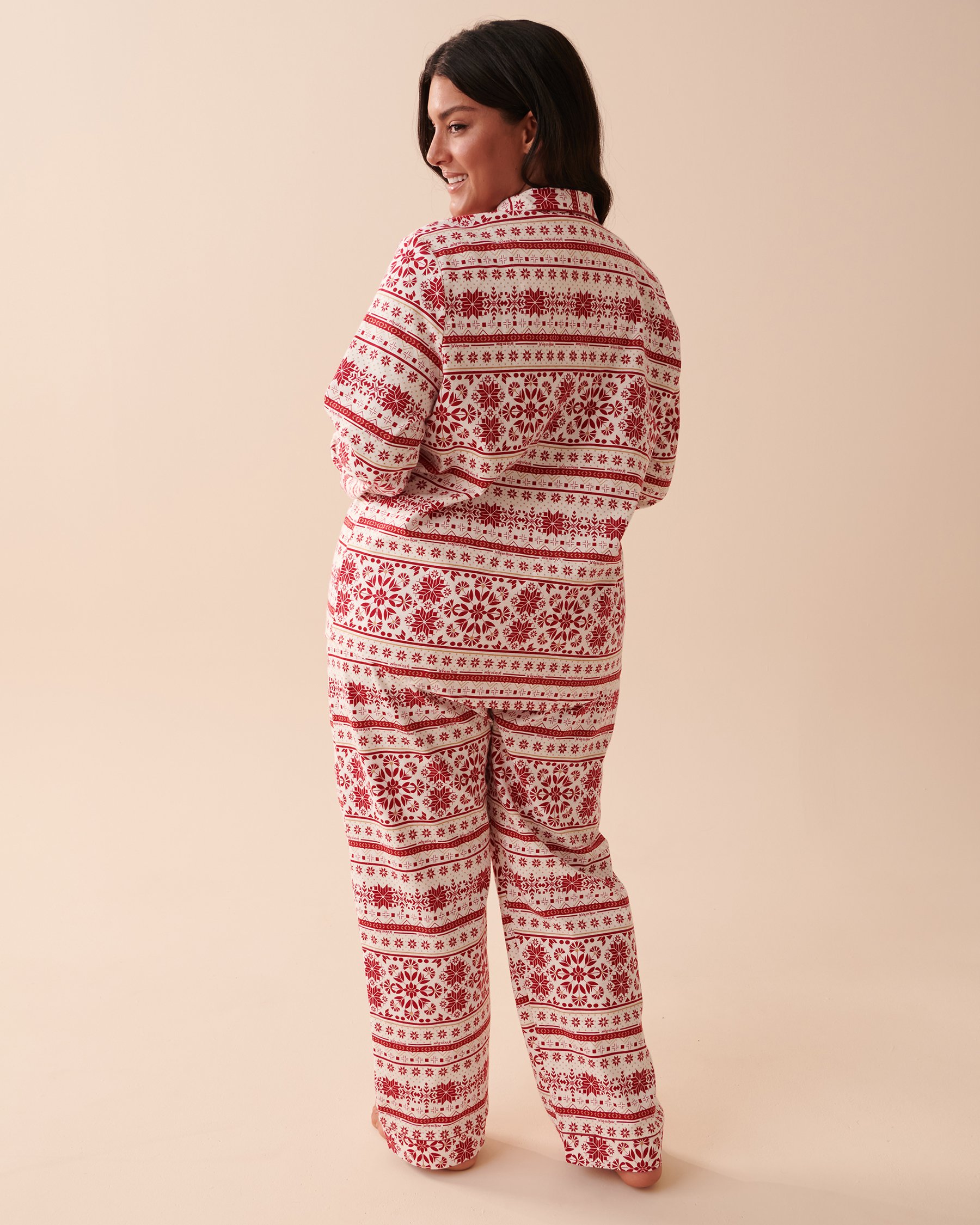LA VIE EN ROSE Fair Isle Flannel PJ Set Red and White Fair Isle 40400055 - View2