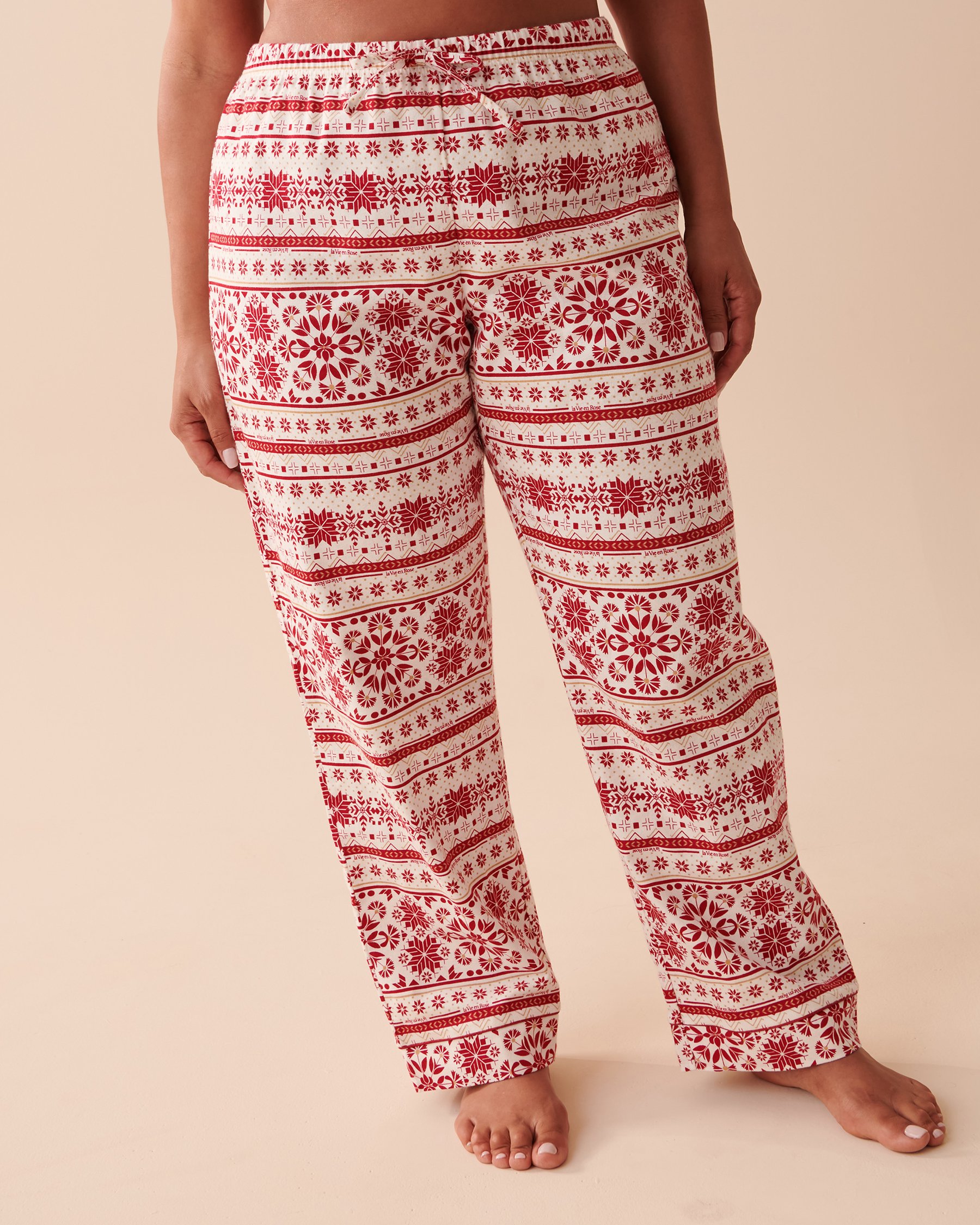 LA VIE EN ROSE Fair Isle Flannel PJ Set Red and White Fair Isle 40400055 - View4