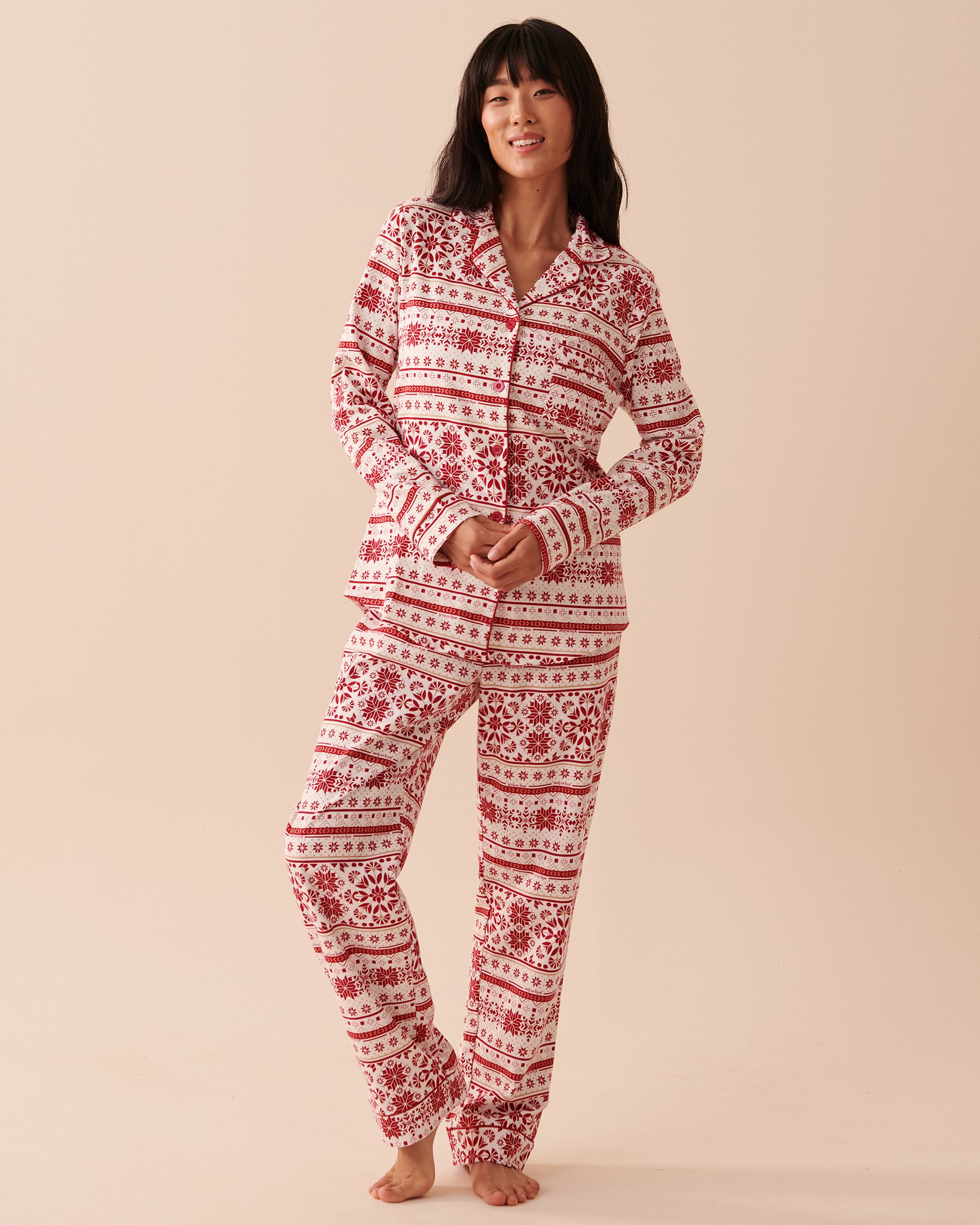LA VIE EN ROSE Fair Isle Flannel PJ Set Red and White Fair Isle 40400055 - View8