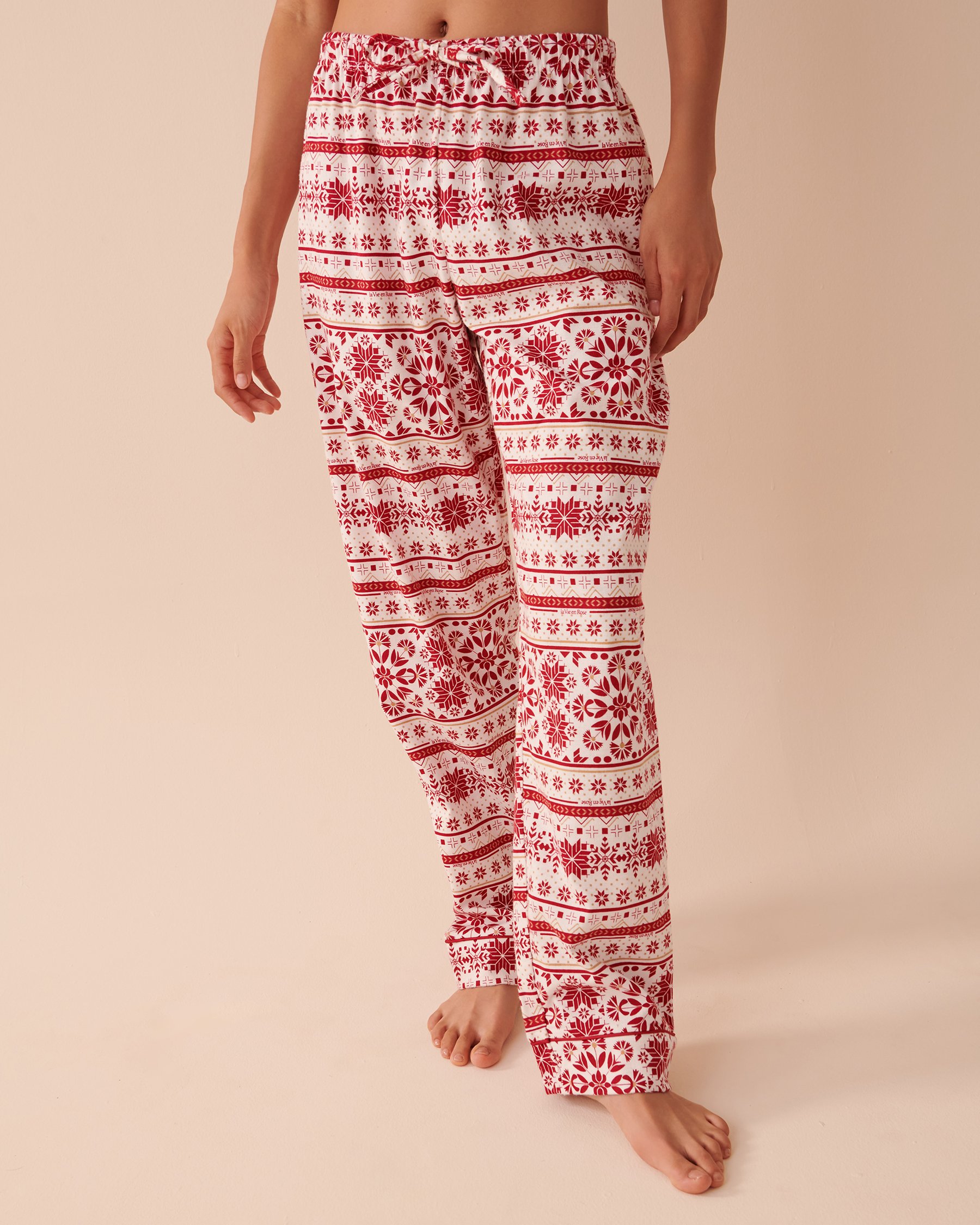 LA VIE EN ROSE Fair Isle Flannel PJ Set Red and White Fair Isle 40400055 - View9