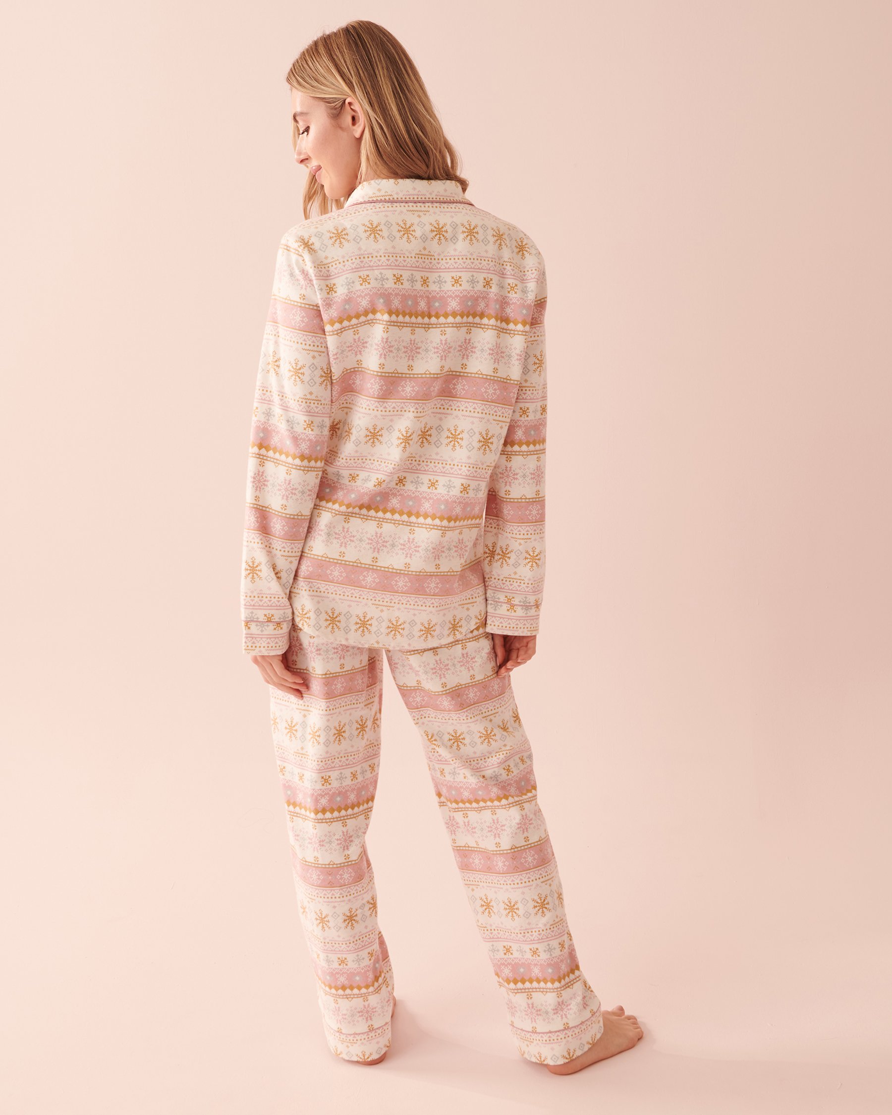 LA VIE EN ROSE Ensemble pyjama en flanelle imprimé nordique Imprimé nordique rose pâle 40400055 - View2