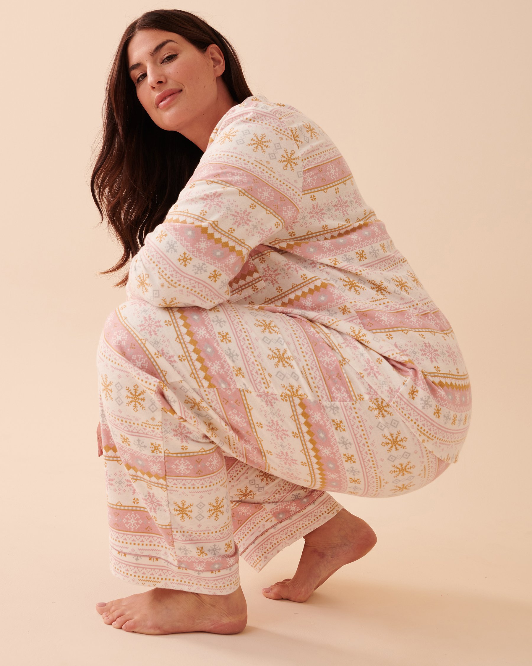 LA VIE EN ROSE Ensemble pyjama en flanelle imprimé nordique Imprimé nordique rose pâle 40400055 - View8