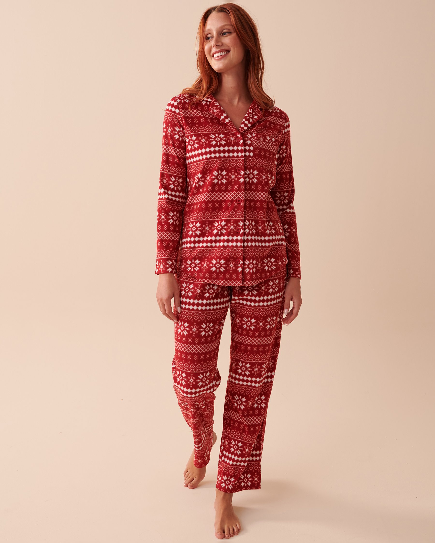 LA VIE EN ROSE Fair Isle Micropolar PJ Set Red Fair Isle 40400054 - View1