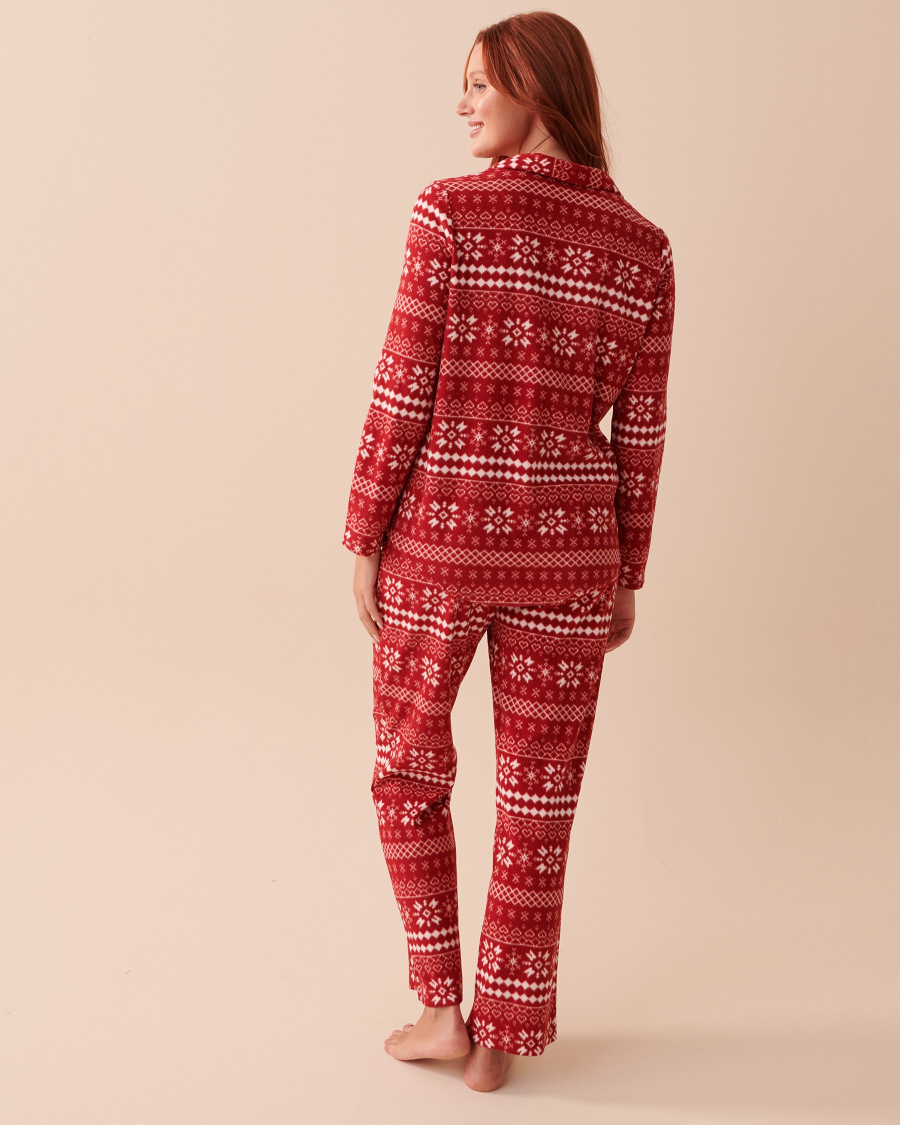 LA VIE EN ROSE Fair Isle Micropolar PJ Set Red Fair Isle 40400054 - View2