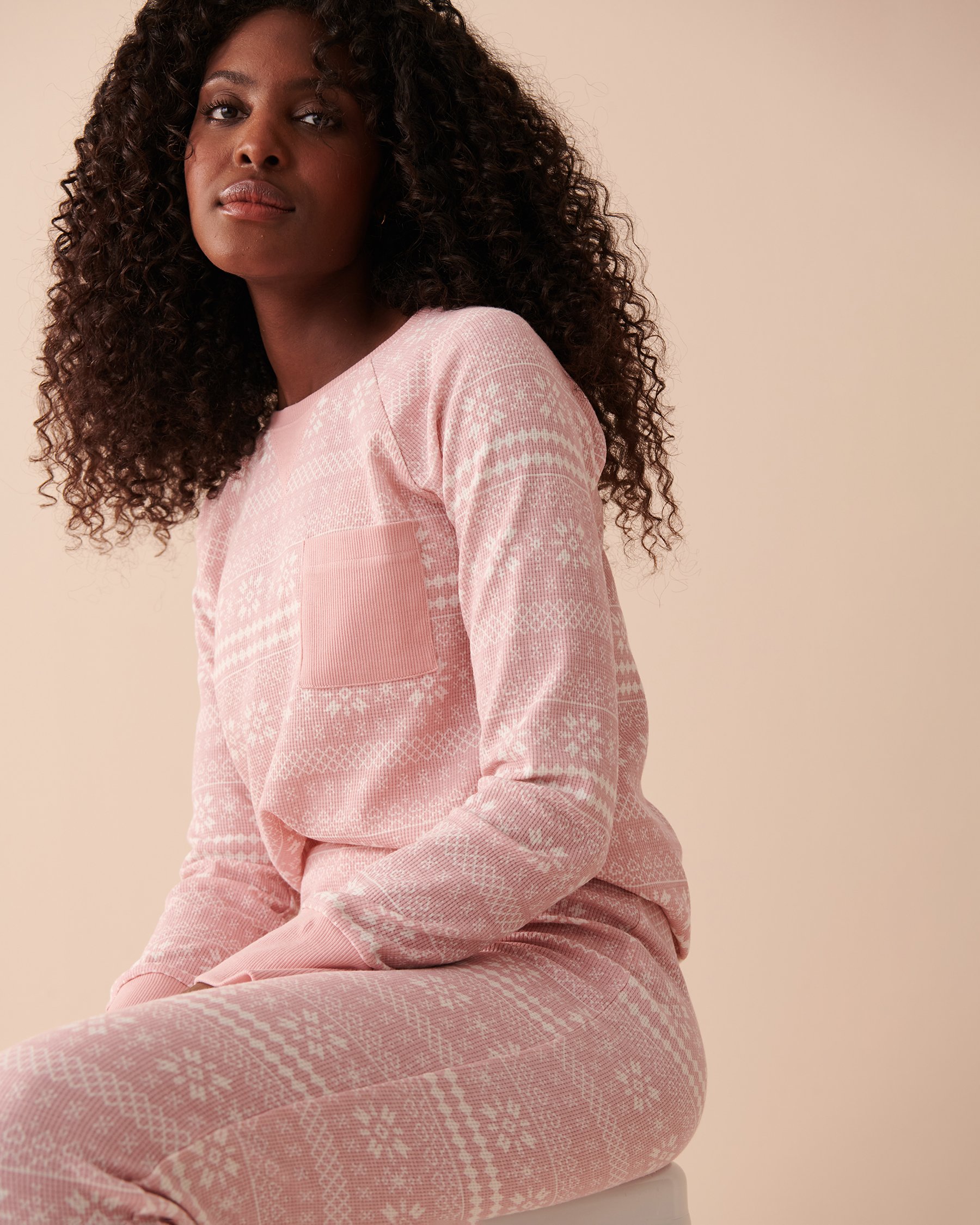 LA VIE EN ROSE Fair Isle Waffle Knit PJ Set Pink Fair Isle 40400059 - View1