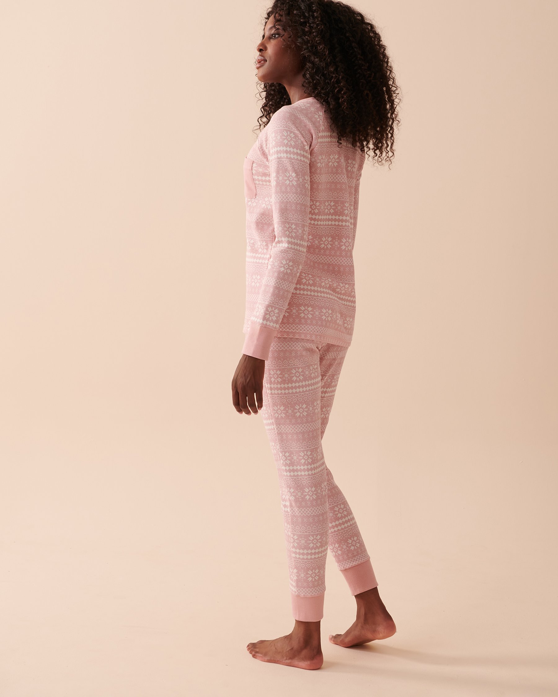 LA VIE EN ROSE Fair Isle Waffle Knit PJ Set Pink Fair Isle 40400059 - View2