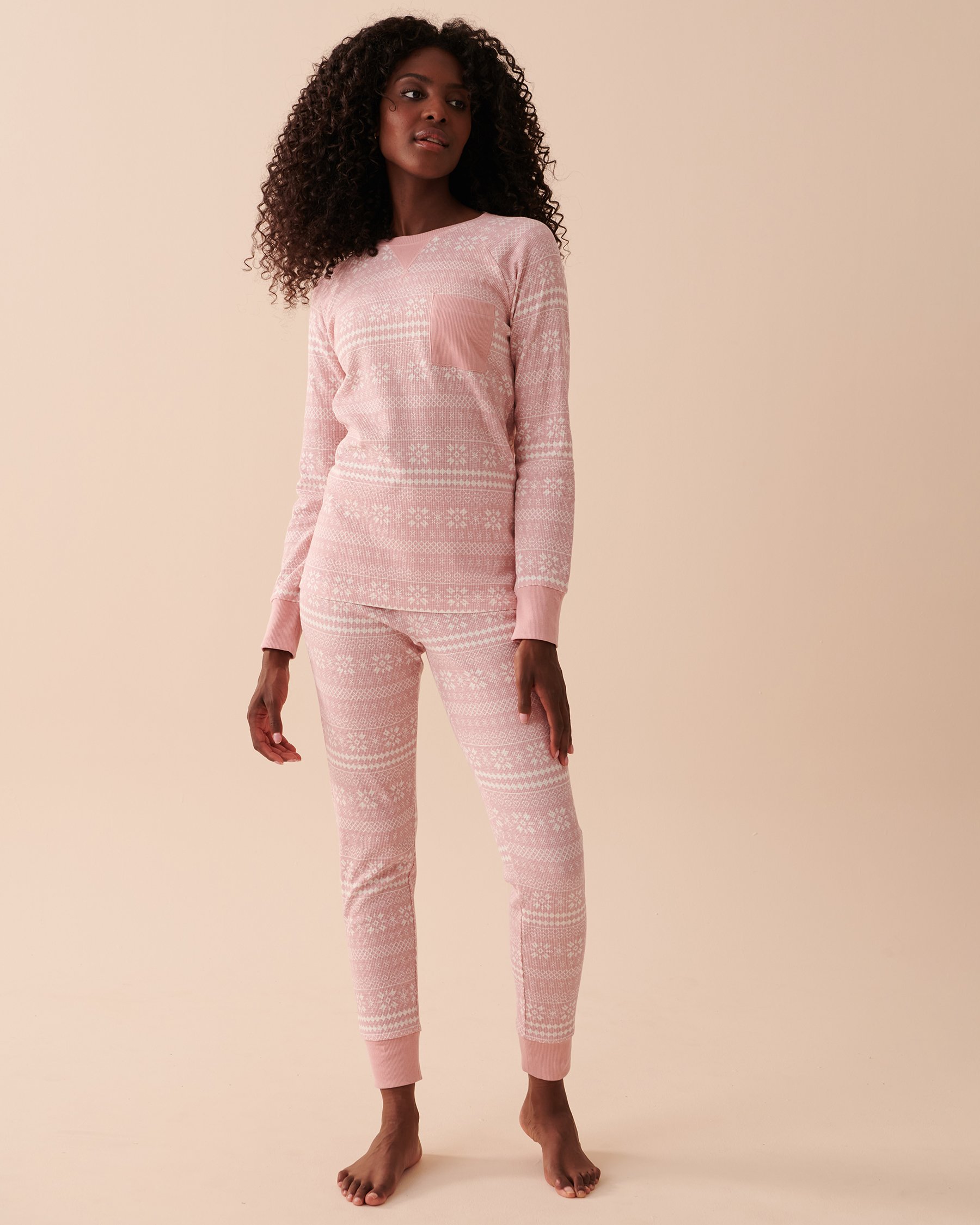 LA VIE EN ROSE Fair Isle Waffle Knit PJ Set Pink Fair Isle 40400059 - View3