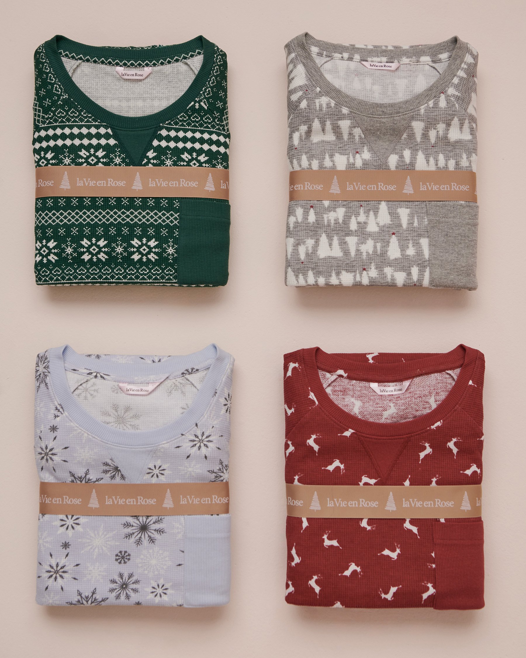 LA VIE EN ROSE Fair Isle Waffle Knit PJ Set Pink Fair Isle 40400059 - View6