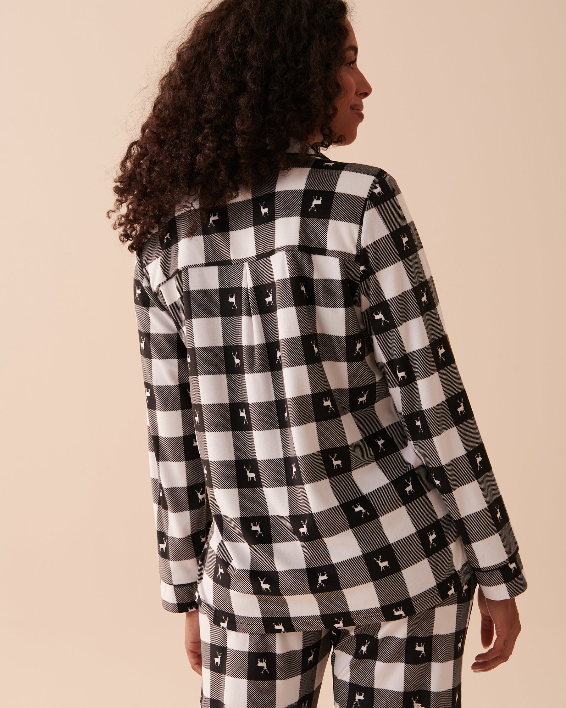 LA VIE EN ROSE Luxury Velour Long Sleeve Button-down Shirt Deer Plaid 40100494 - View3