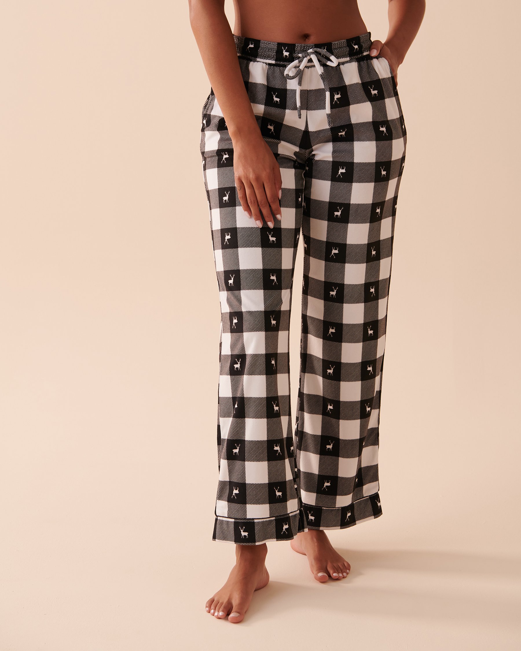 LA VIE EN ROSE Luxury Velour Pajama Pants Deer Plaid 40200487 - View3