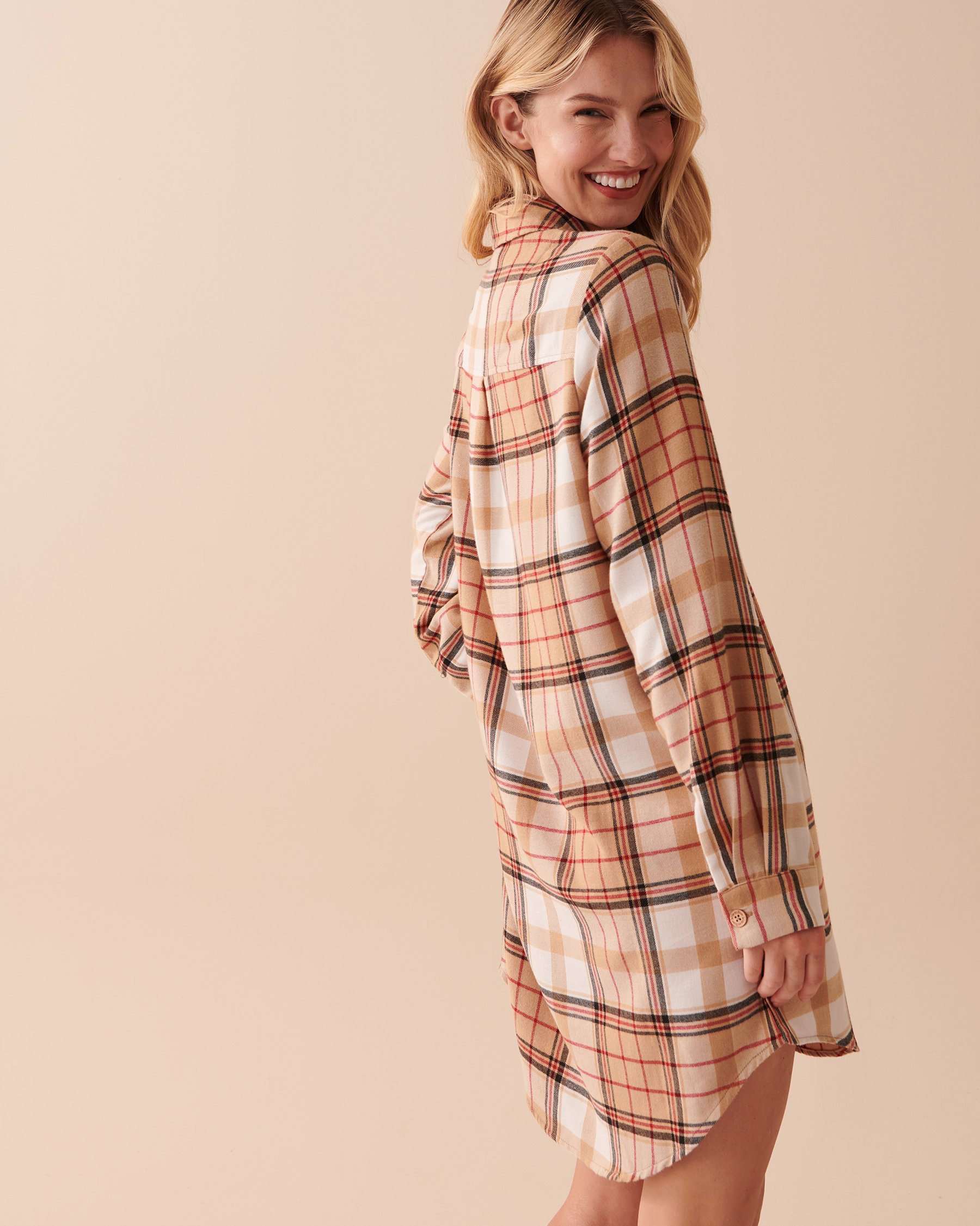 LA VIE EN ROSE Plaid Button-down Sleepshirt Caramel Plaid 40500308 - View2
