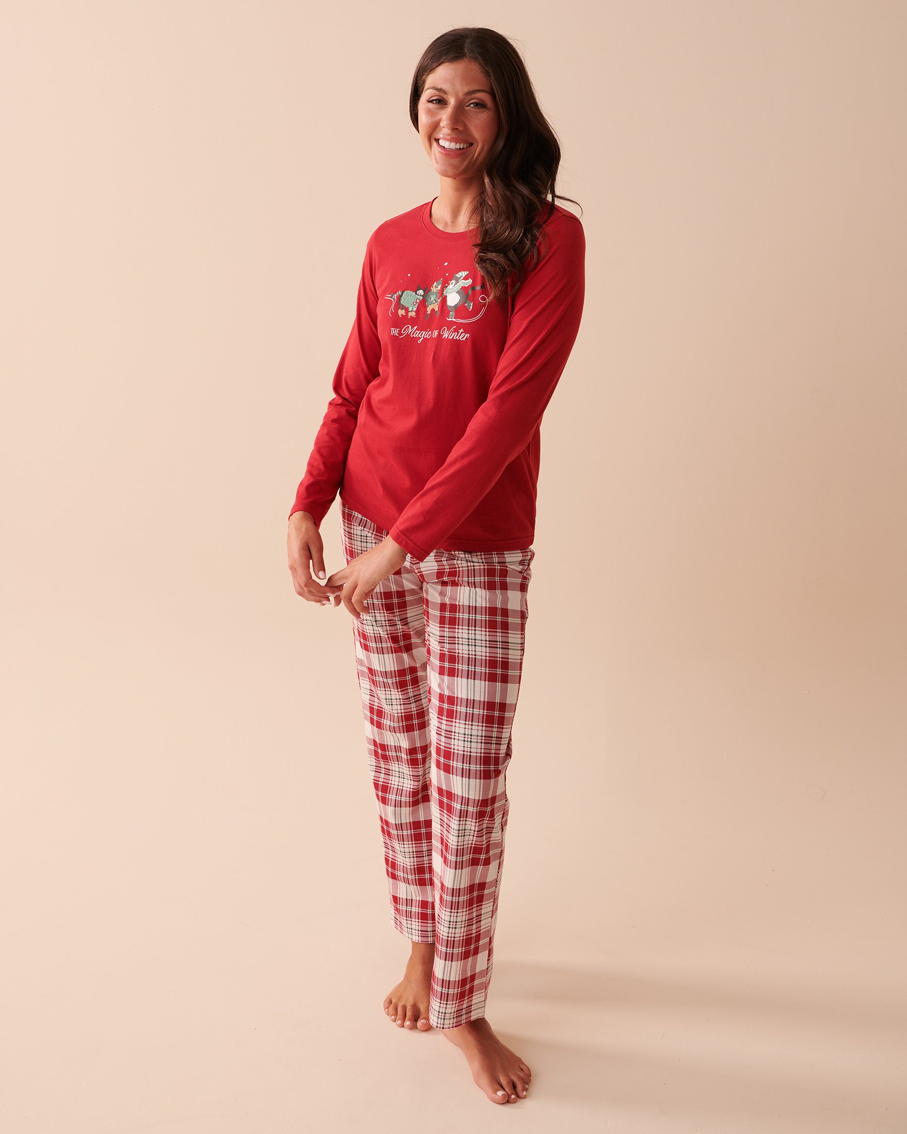 LA VIE EN ROSE Plaid Cotton PJ Set Red and White Plaid 40400057 - View1
