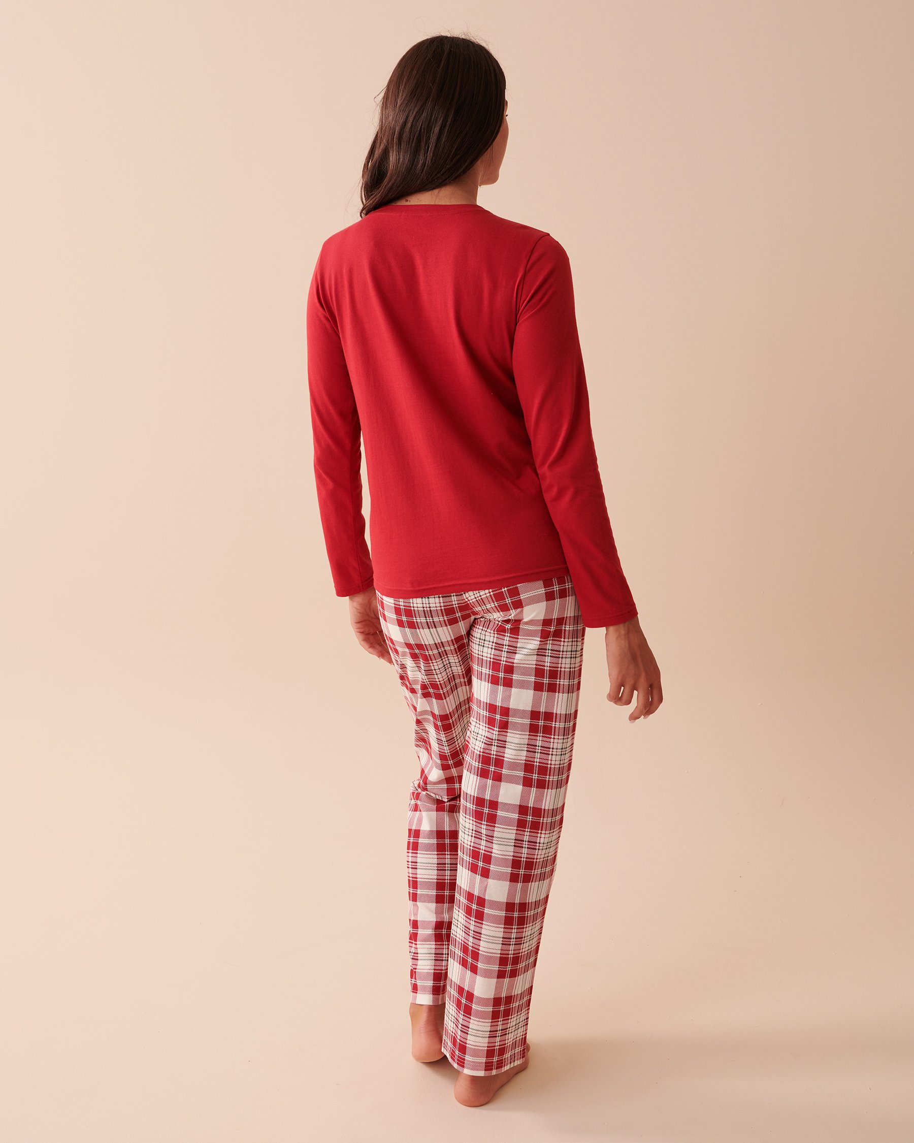 LA VIE EN ROSE Plaid Cotton PJ Set Red and White Plaid 40400057 - View3